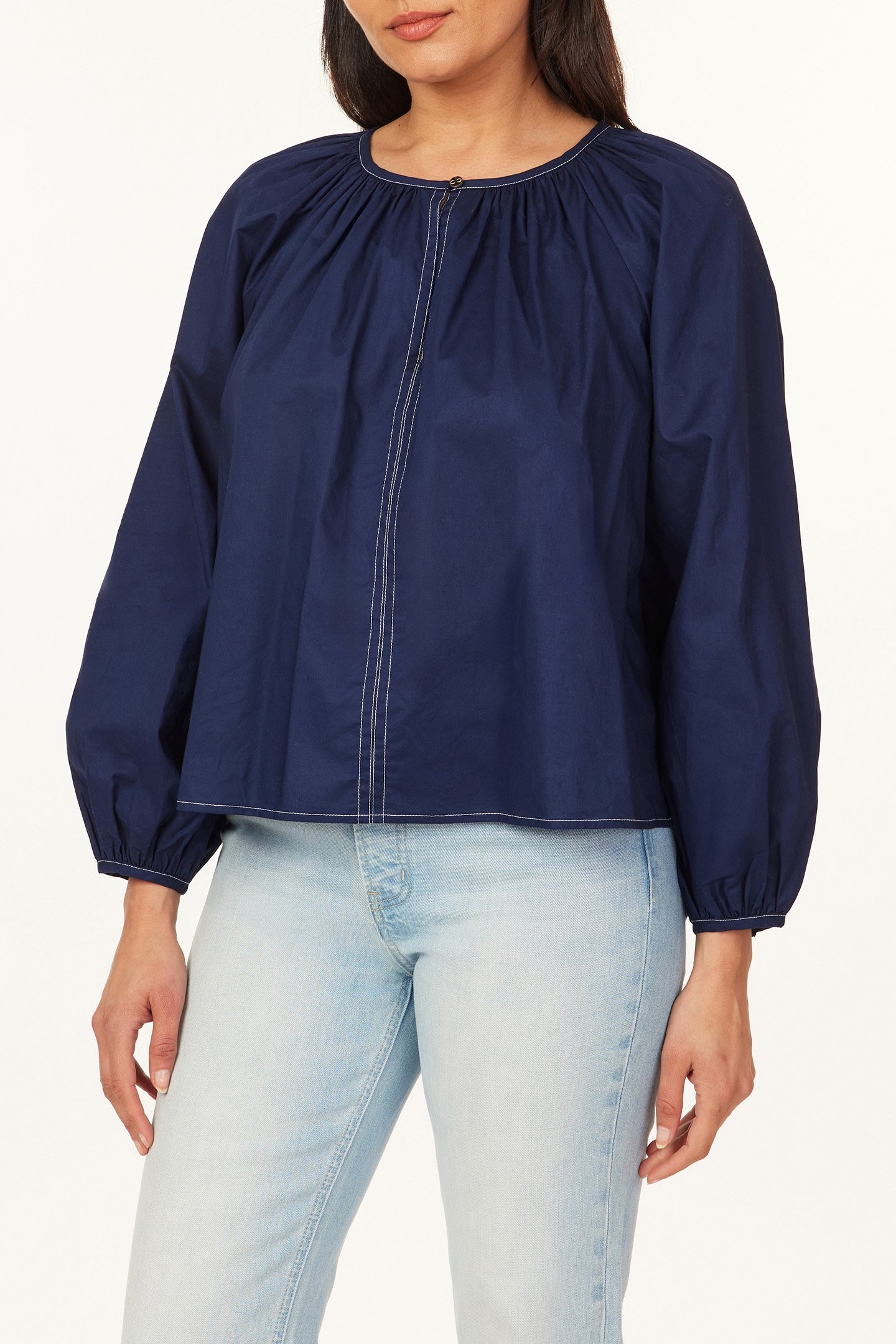 LONG SLEEVE WOVEN TOP MARITIME BLUE 1