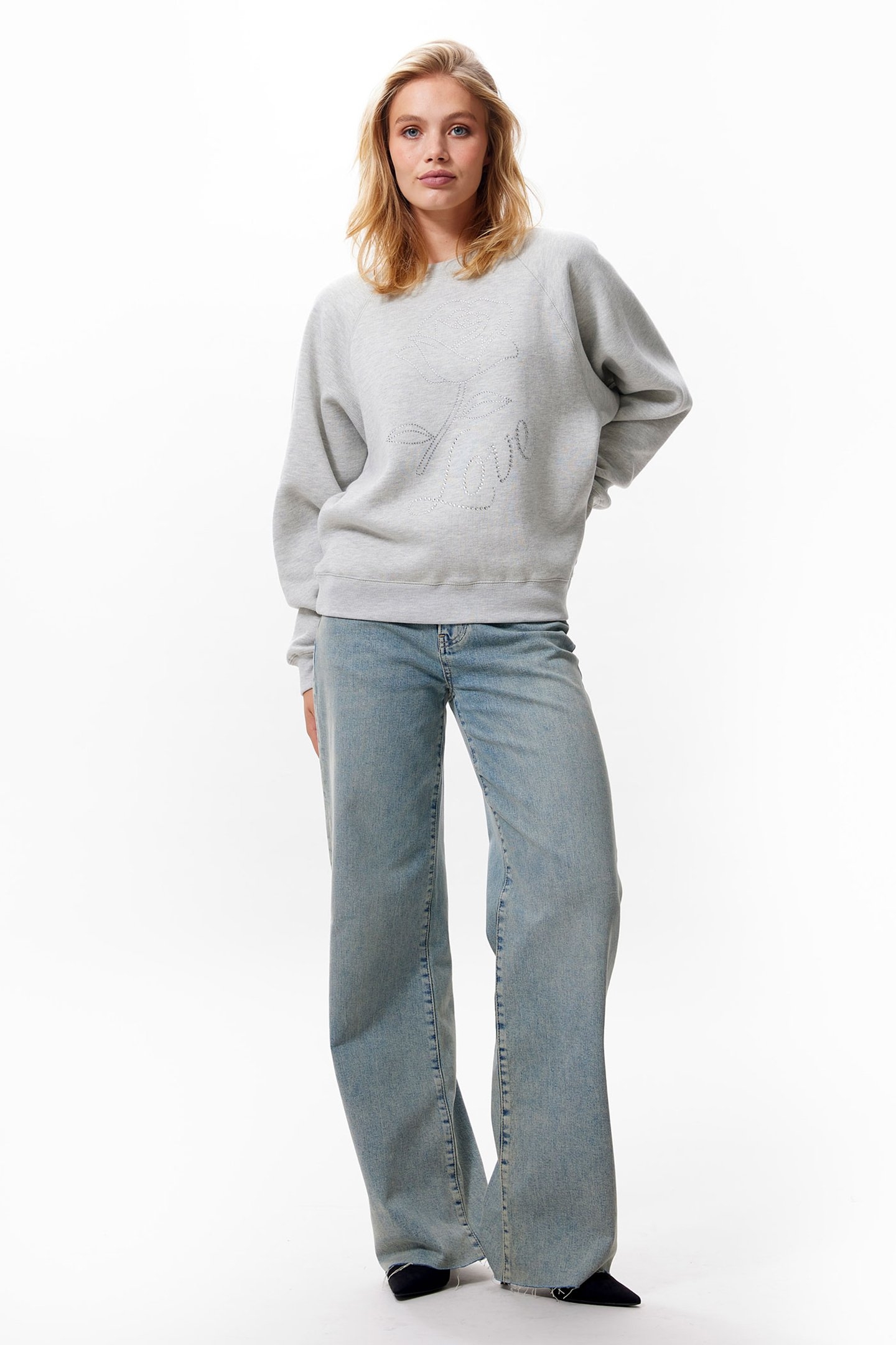 SWEATER WITH STRASS GRAPHIC GREY MELANGE 1