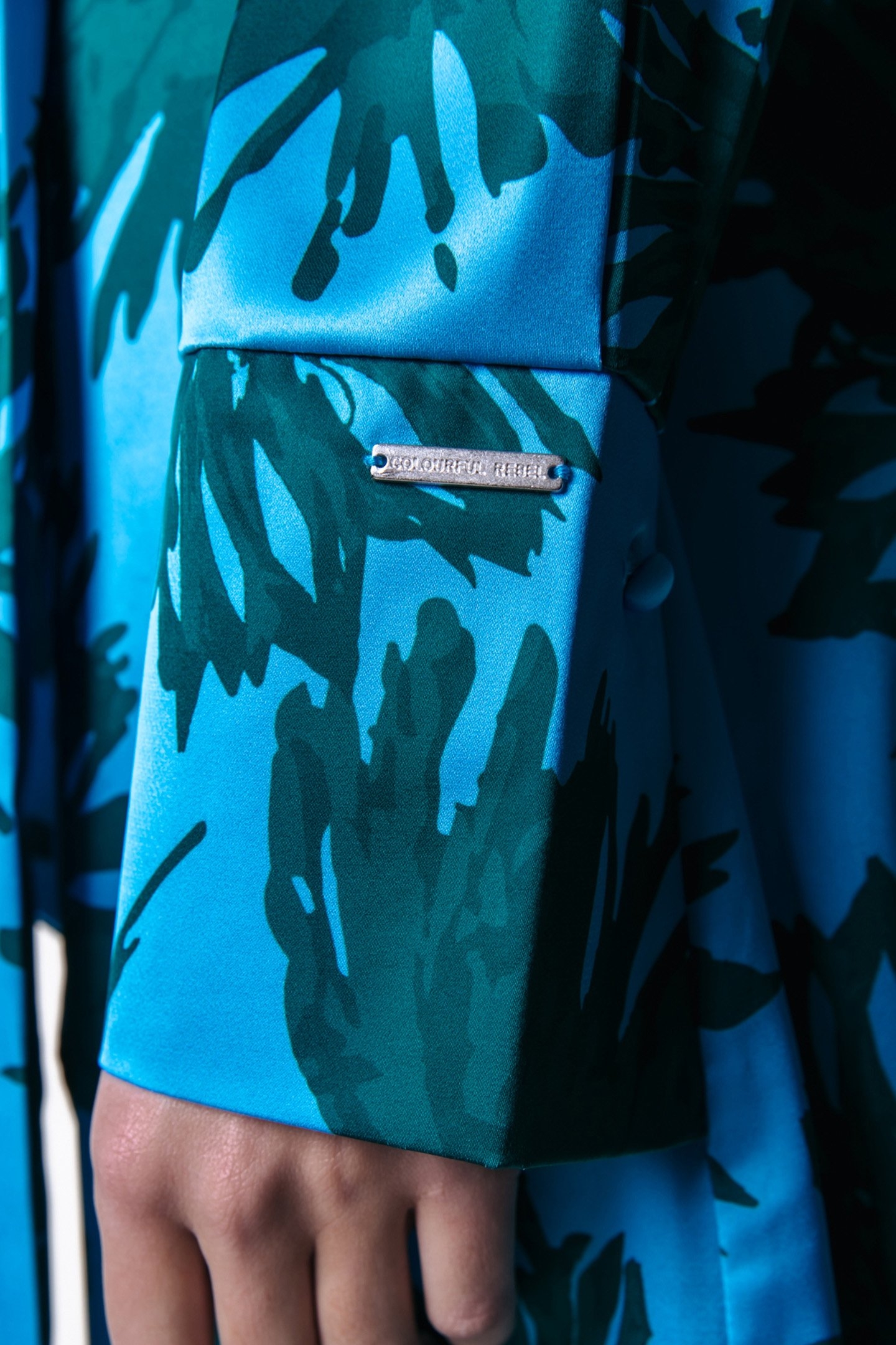 DORIN FLOWERS SATIN WRAP DRESS MIST BLUE 4