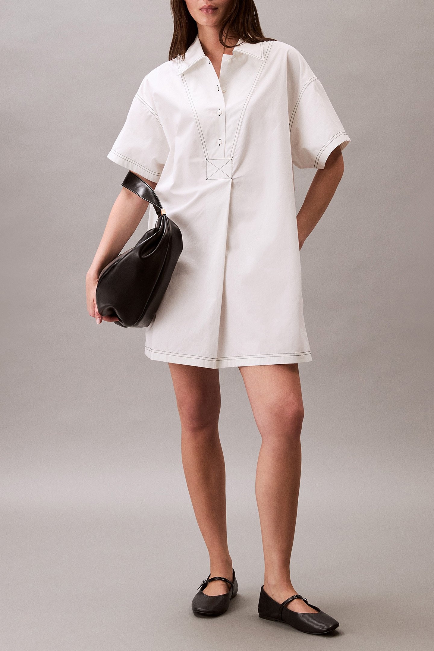COTTON TWILL MINI SHIRT DRESS BLANC DE BLANC 3