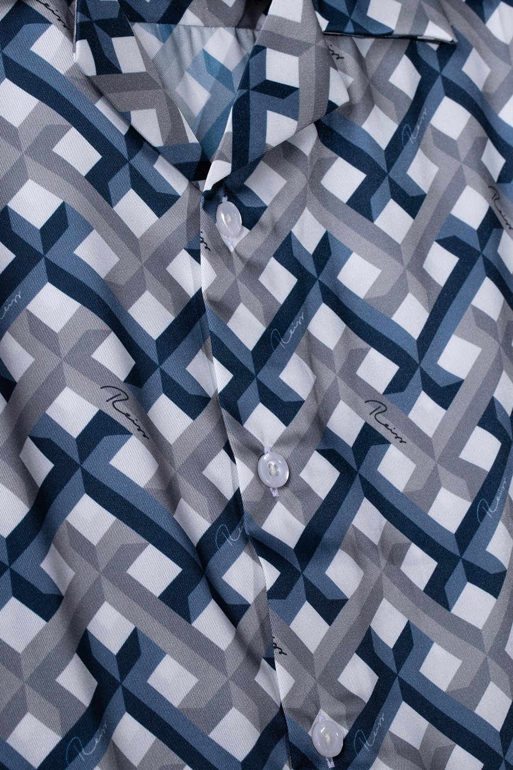 PRINTED CUBAN COLLAR SHIRT BLUE 4