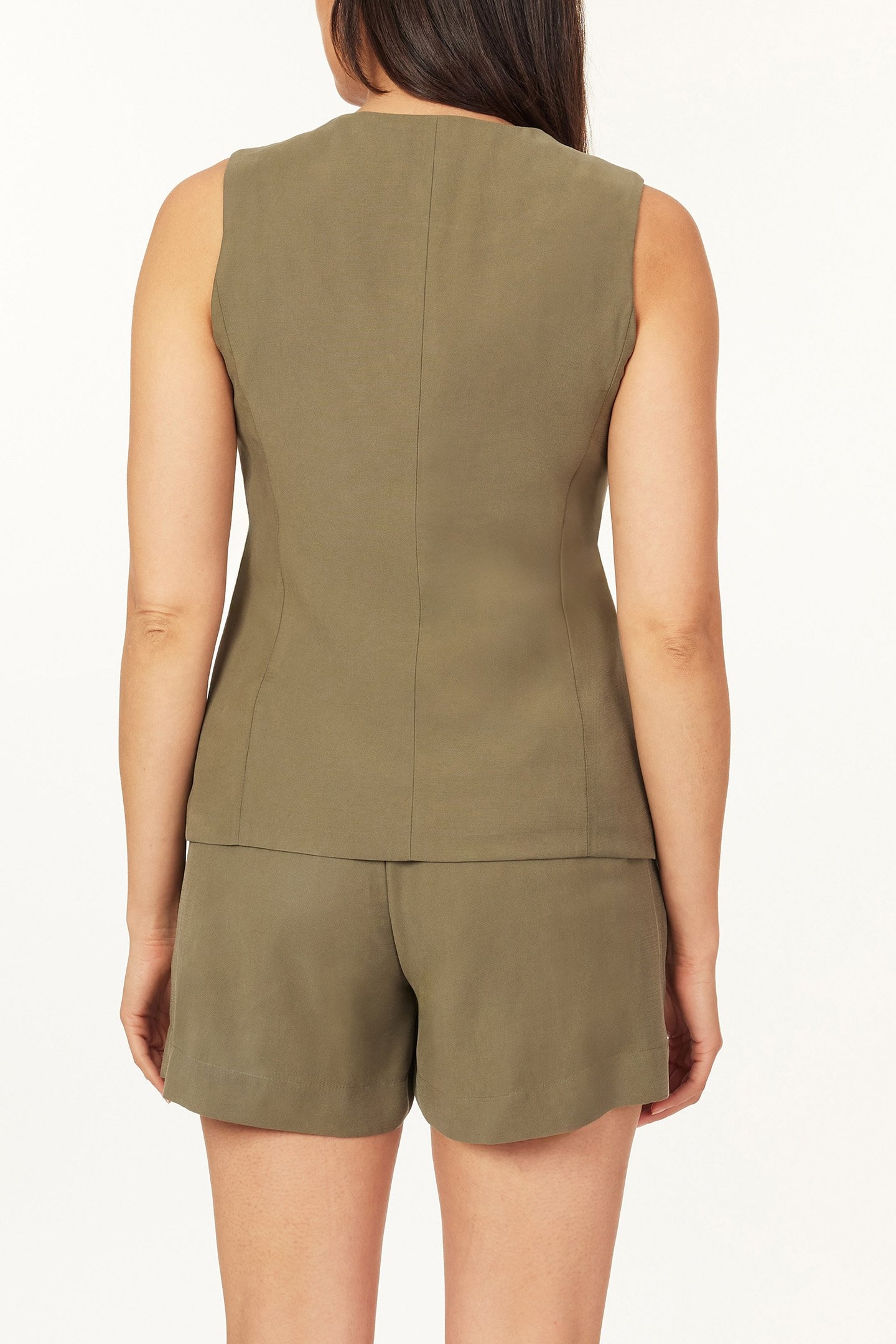 SLEEVELESS WOVEN TOP DUSKY OLIVE 2