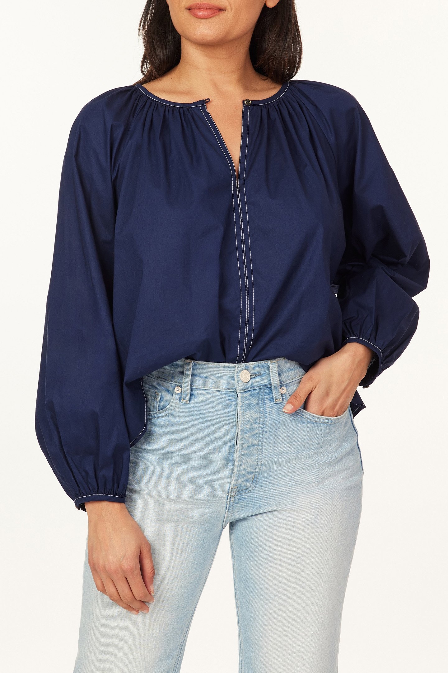 LONG SLEEVE WOVEN TOP MARITIME BLUE 3