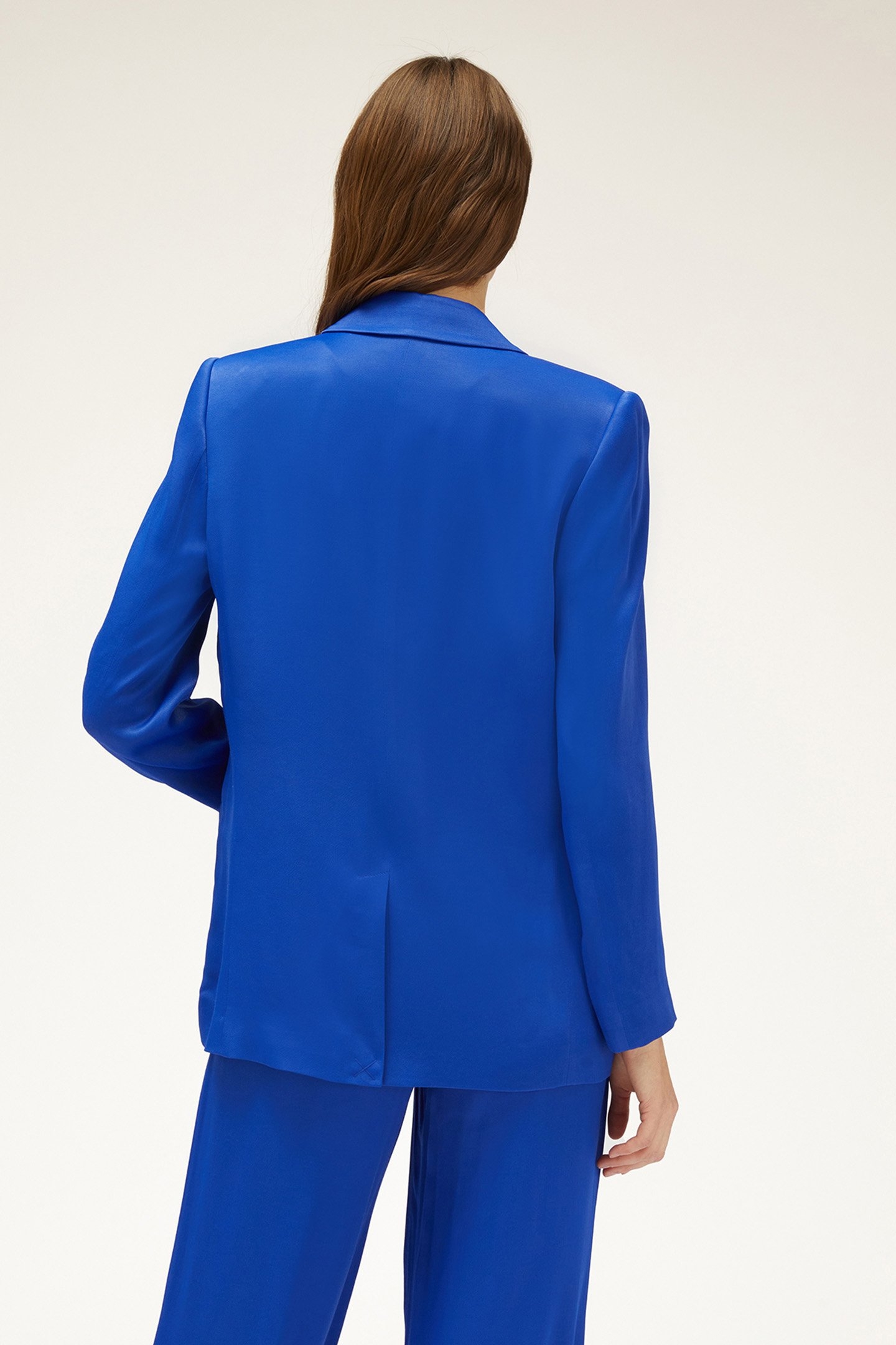 OVERSIZED SATIN BLAZER WITH JEWEL BUTTON BLUE 2