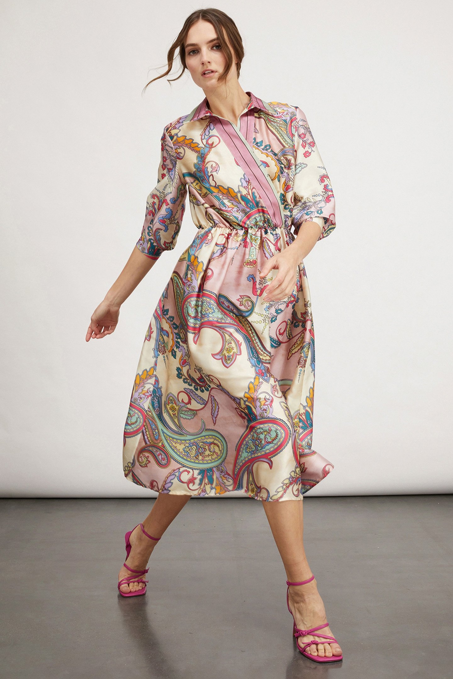 DRESS WITH CASHMERE PATTERN COLLAR RED 4