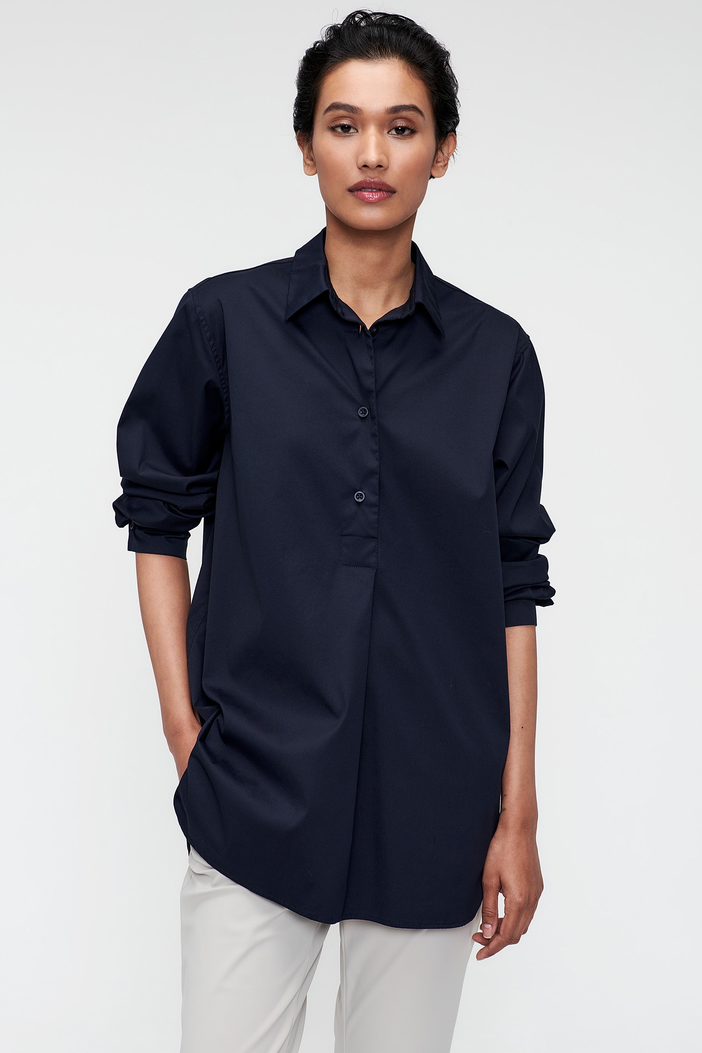 LONG COTTON POLO TOP NIGHT BLUE 1