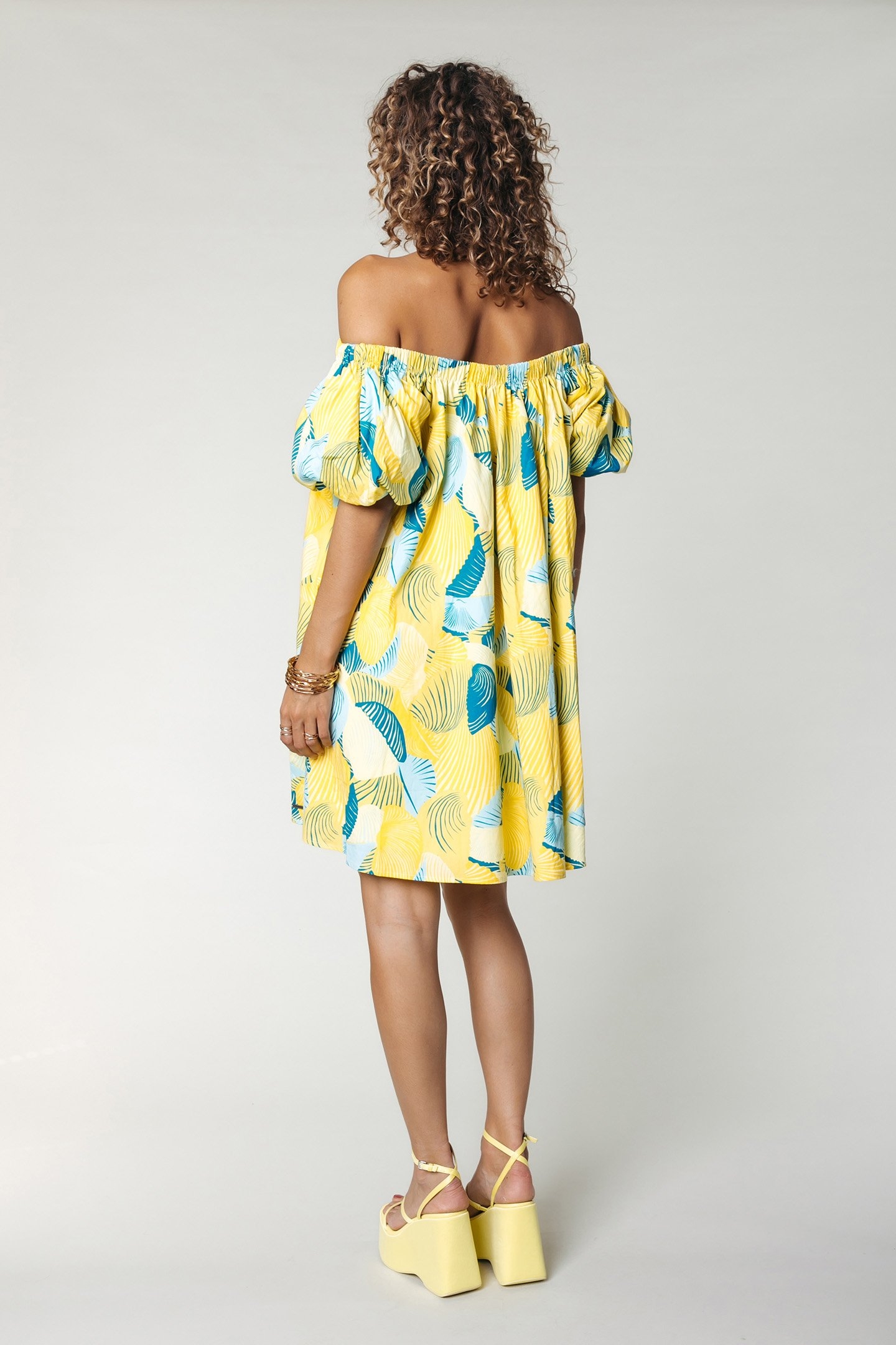UMAY SHELL OFF SHOULDER DRESS WASHED YELLOW 2