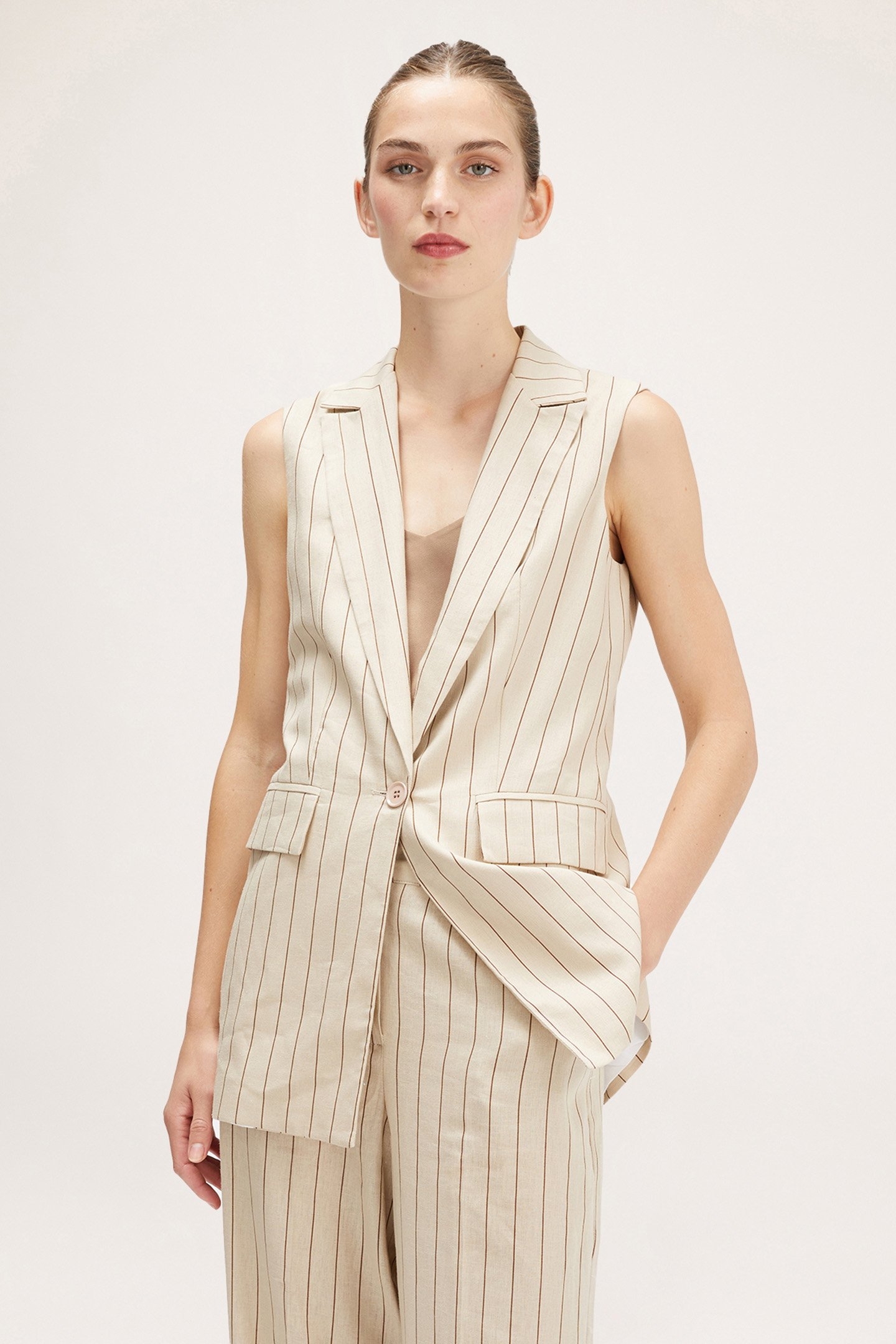 LONG PINSTRIPED WAISTCOAT NATURAL 1