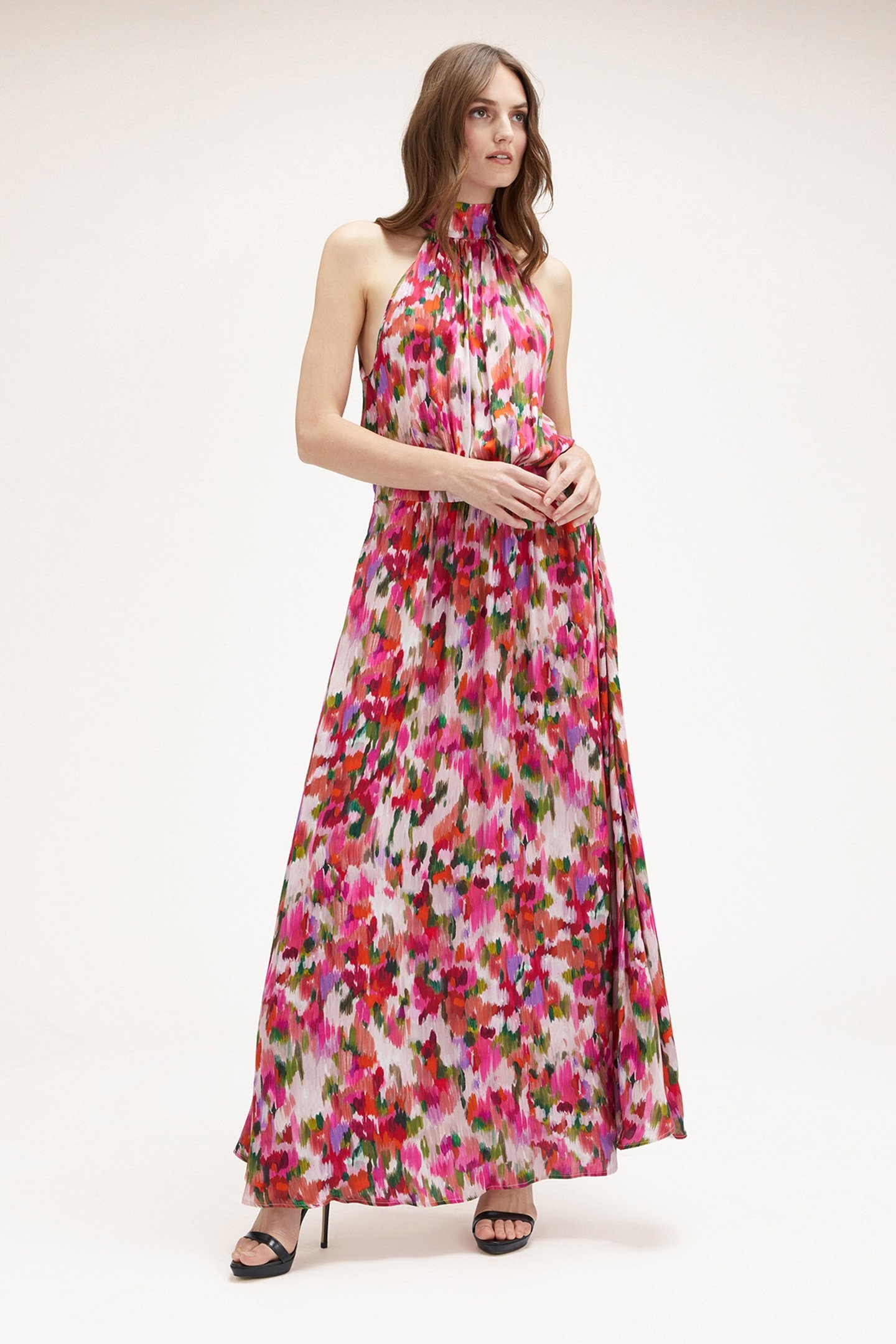 FLORAL INDIAN INK PRINT HALTERNECK DRESS RED 1