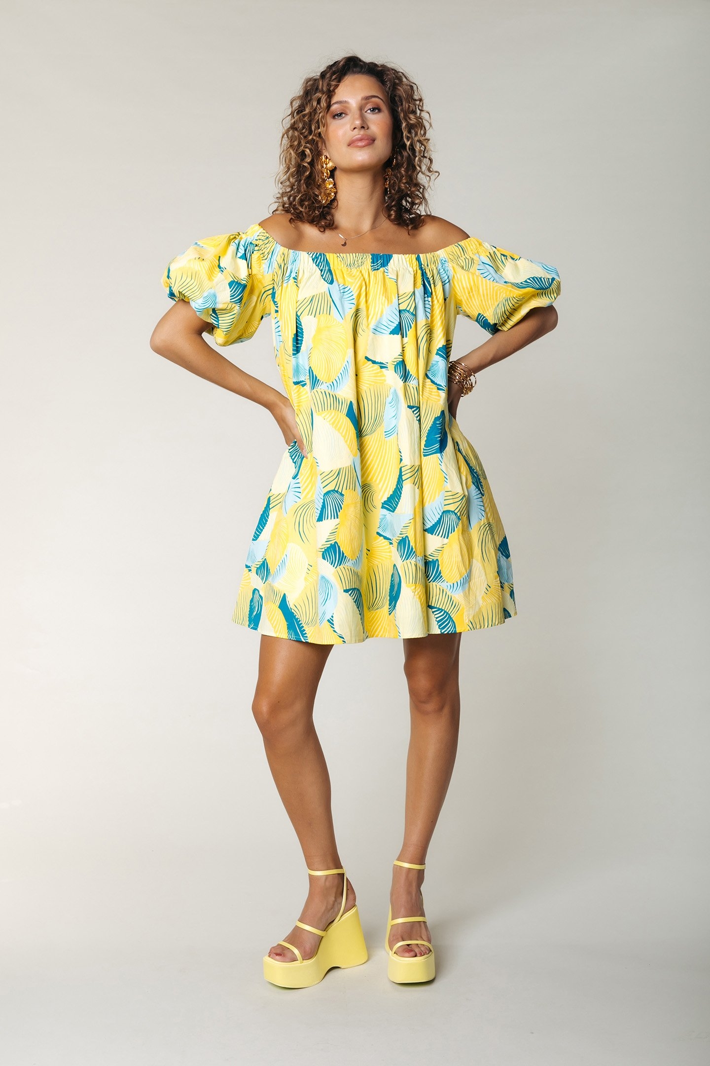 UMAY SHELL OFF SHOULDER DRESS WASHED YELLOW 3