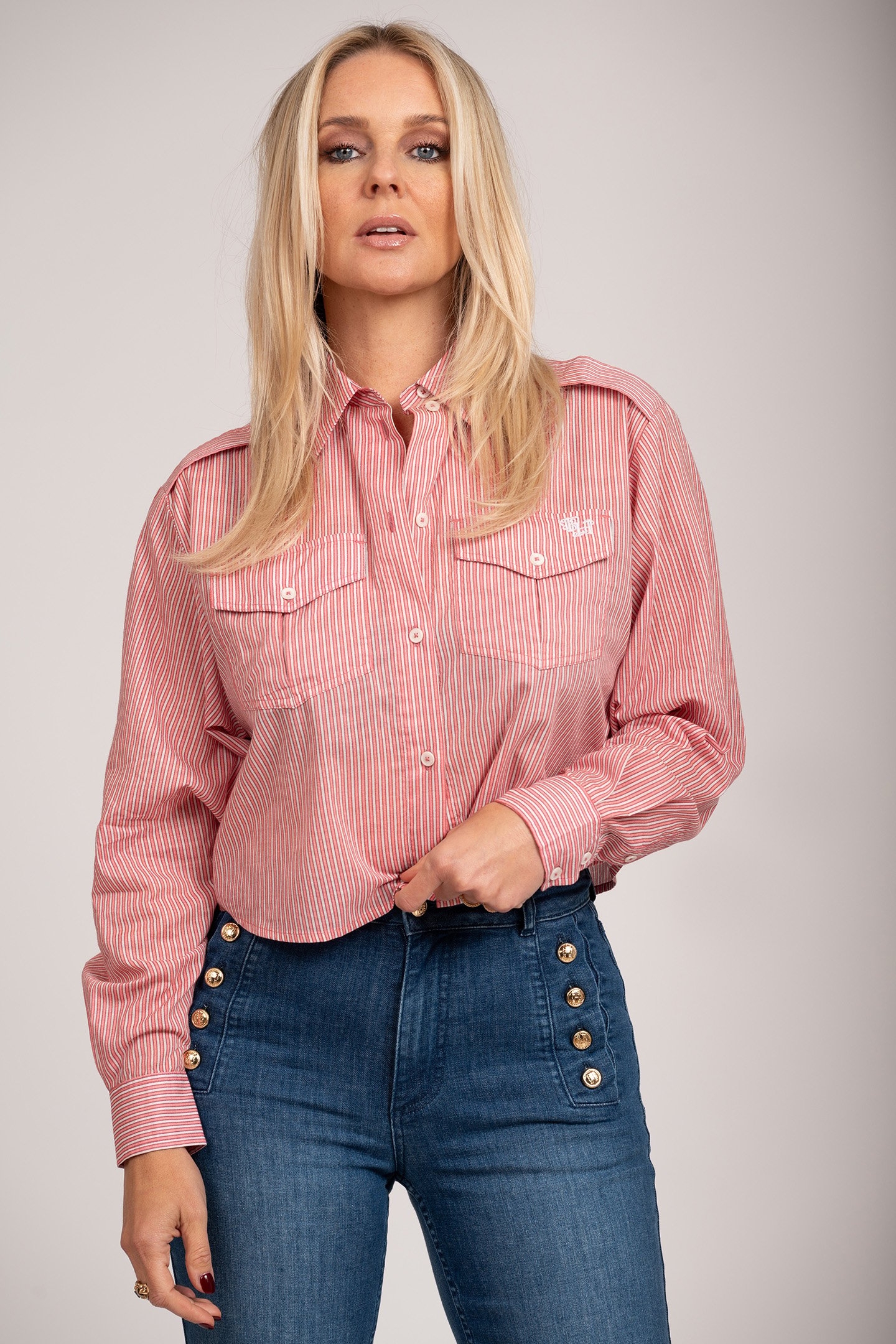 CARMEN STRIPE BLOUSE SOFT PINK/WHITE 1