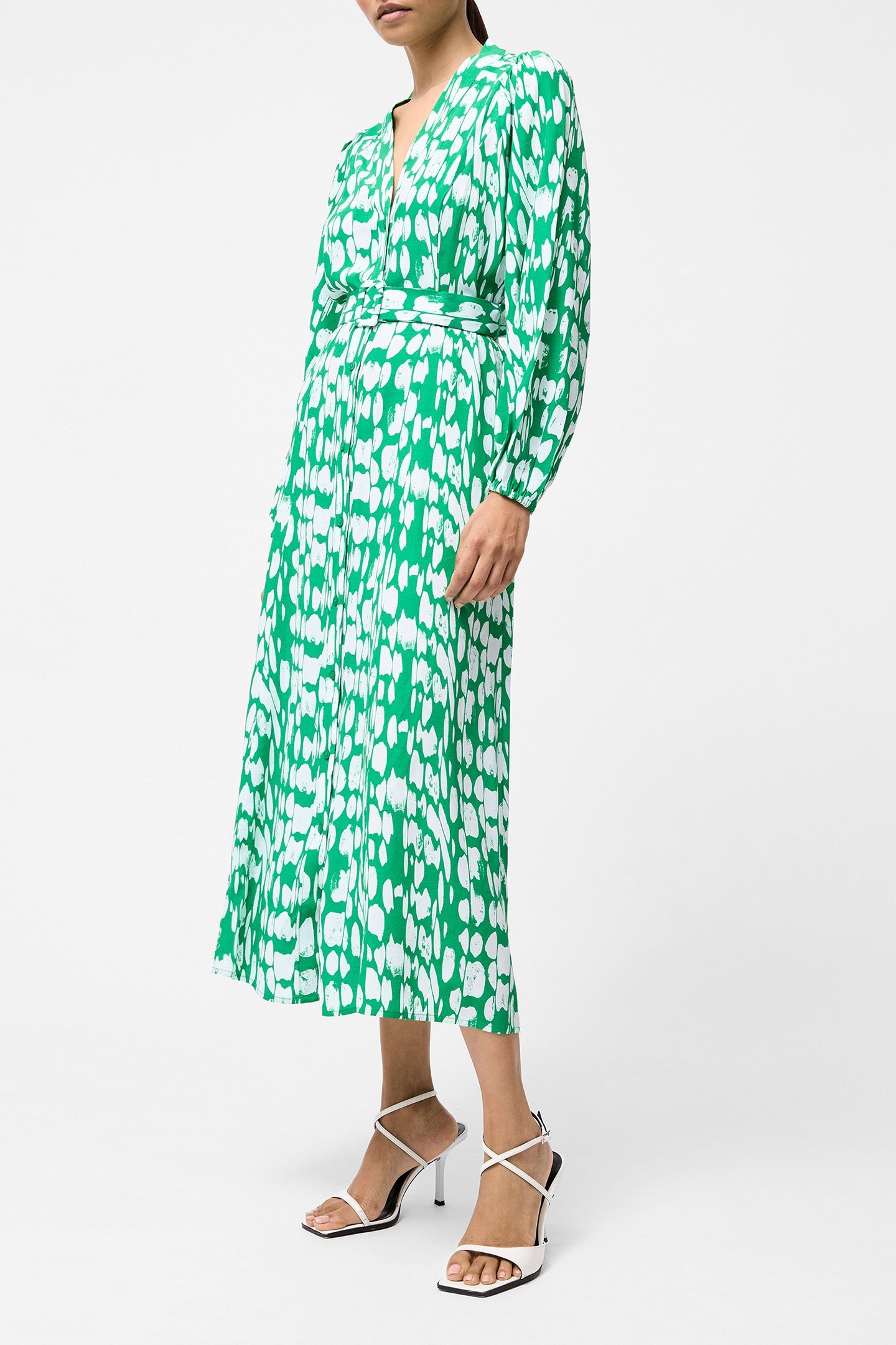 ISLANNA LONG SLEEVE BELTED MIDI DRESS JELLYBEAN/WHITE 3