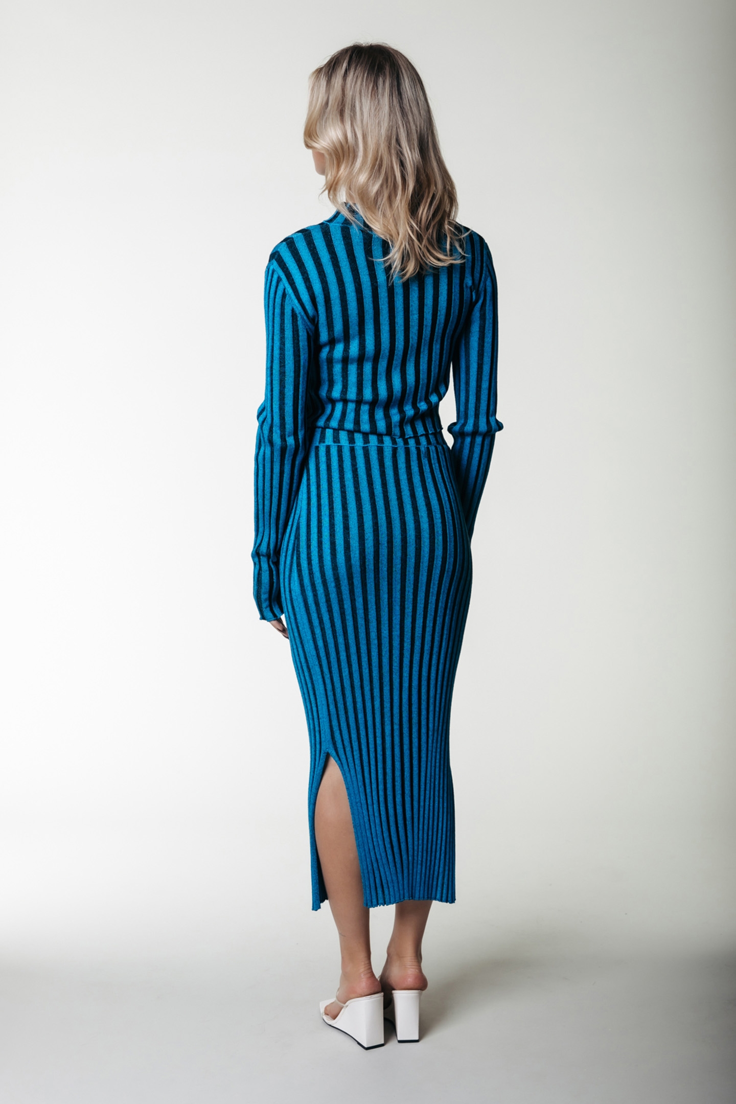 ORLA STRIPED GLITTER KNIT MIDI SKIRT LIGHT OCEAN BLUE 2