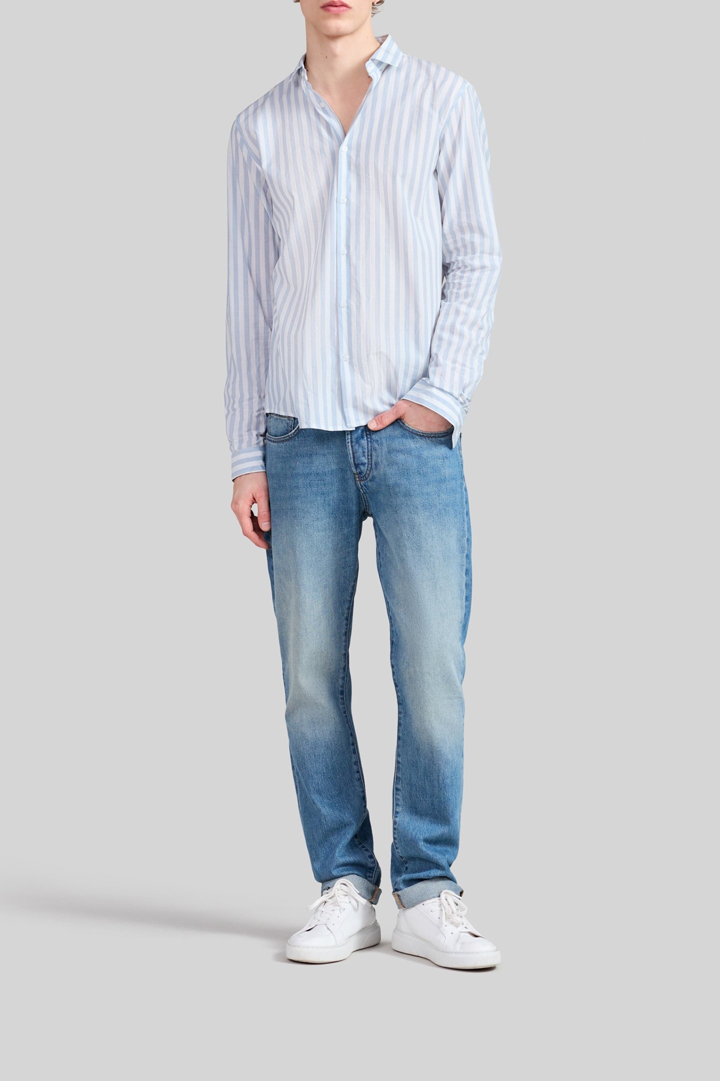 NAVY STRIPED SLIM SHIRT 3