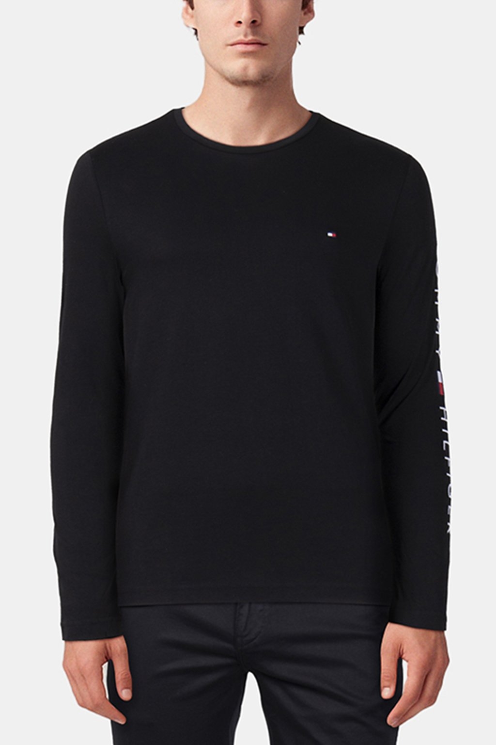 TOMMY LOGO LONG SLEEVE REGULAR FIT LONG SLEEVE TEE BLACK 1