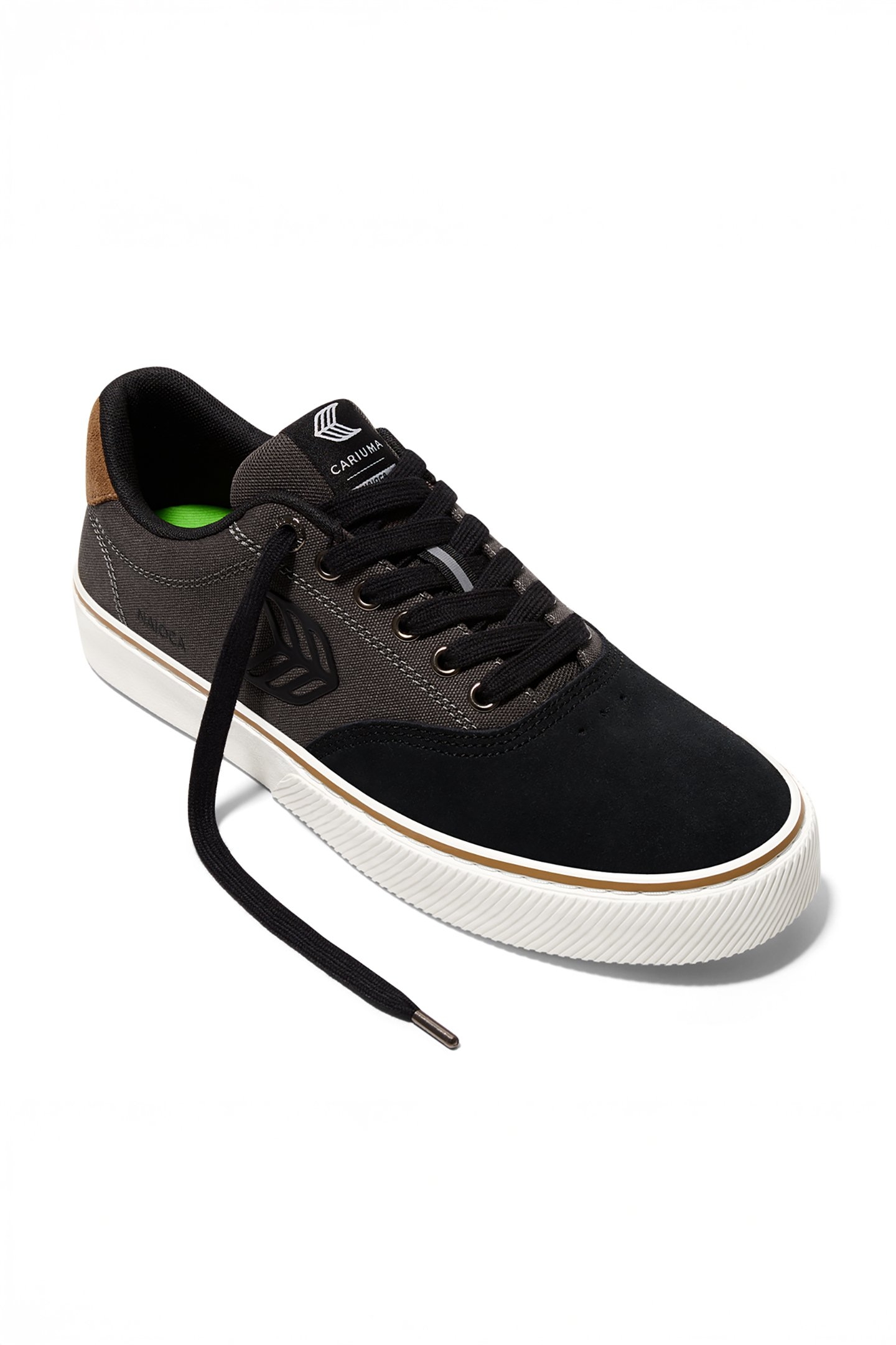 NAIOCA PRO JET BLACK SUEDE ASH GREY CANVAS BLACK LOGO CAMEL 1
