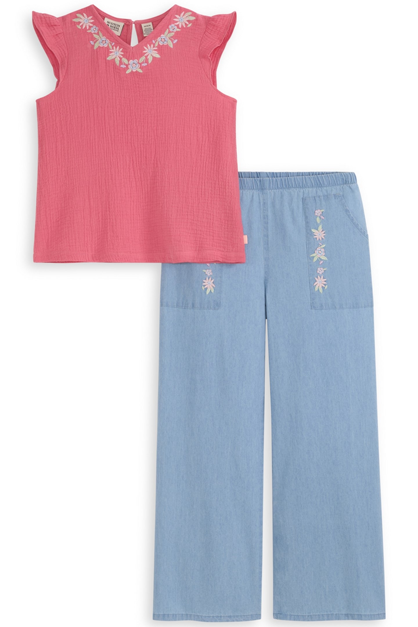 S&S BIG GIRLS 2PC FASHION TOP & DENIM PANT SET PINK/BROWN 1