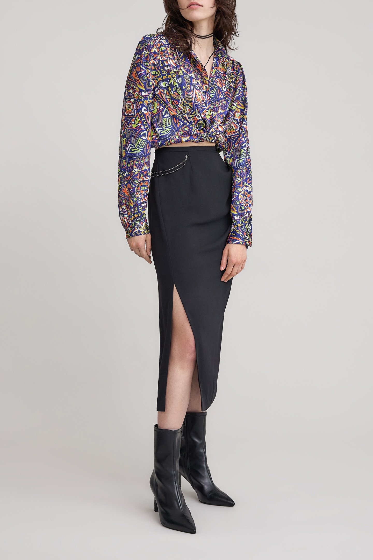 BLACK PENCIL SKIRT REMOVABLE RHINESTONE JEWELS 3