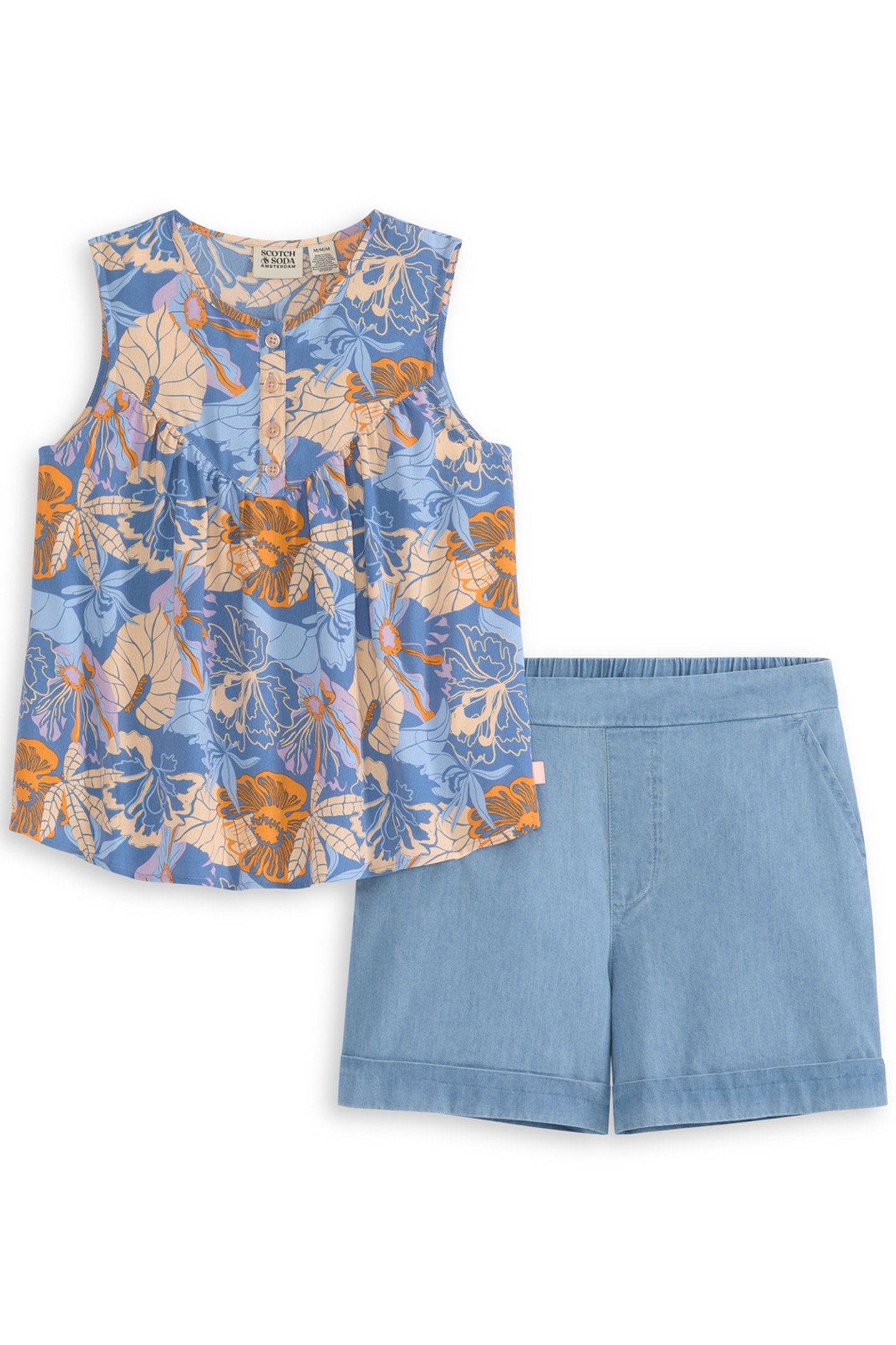 S&S GIRLS 2PC TOP & DENIM SHORT SET BLUE/GREY 1