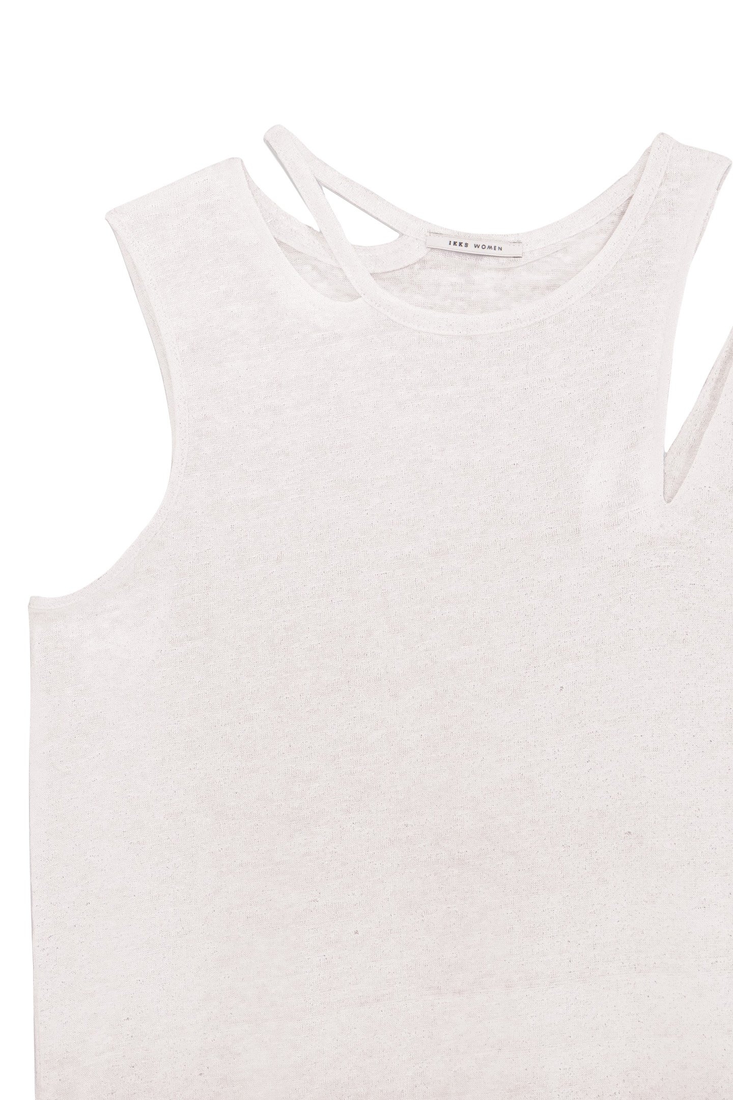 WHITE ASYMMETRICAL IRIDESCENT LINEN KNIT TEE-SHIRT 7
