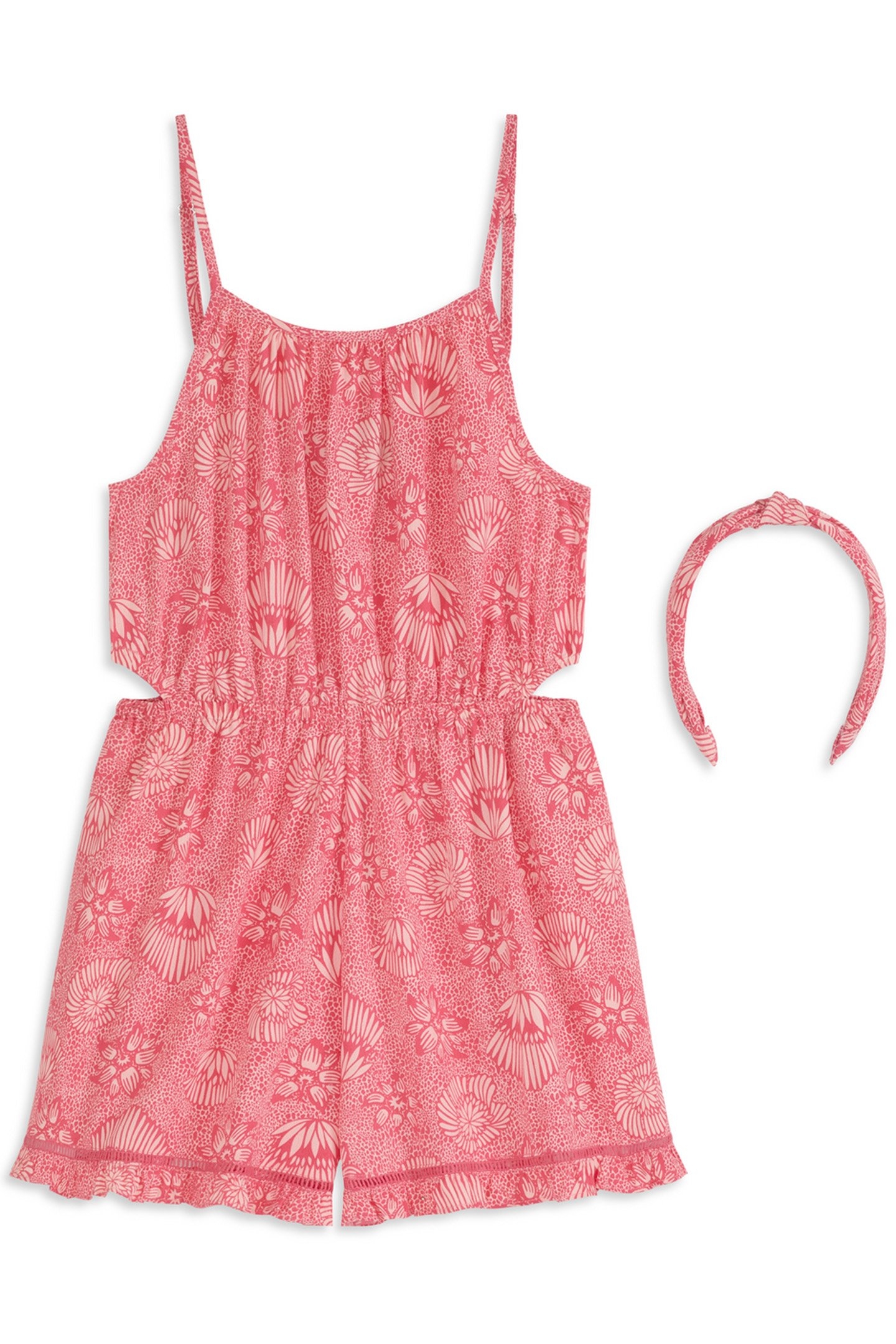 BIG GIRLS S&S 2 PC ROMPER AND HEADBAND SET PINK/BROWN 1