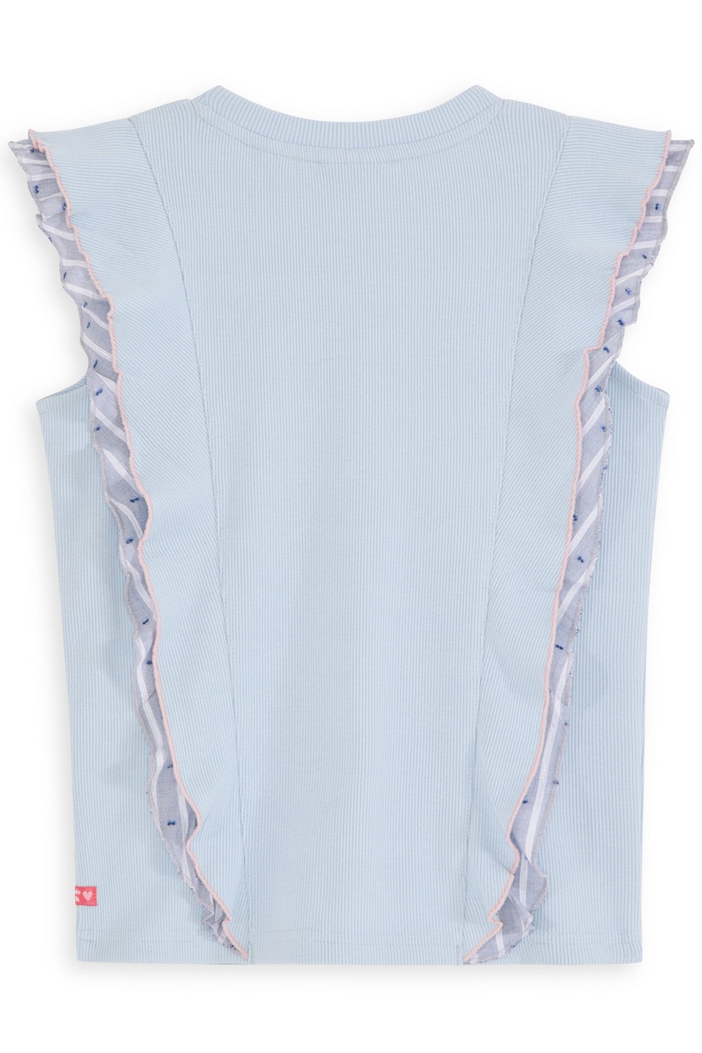 S&S GIRLS DENIM GROUP Y/D RIB RUFFLE FASHION TOP LT BLUE/PAS 2