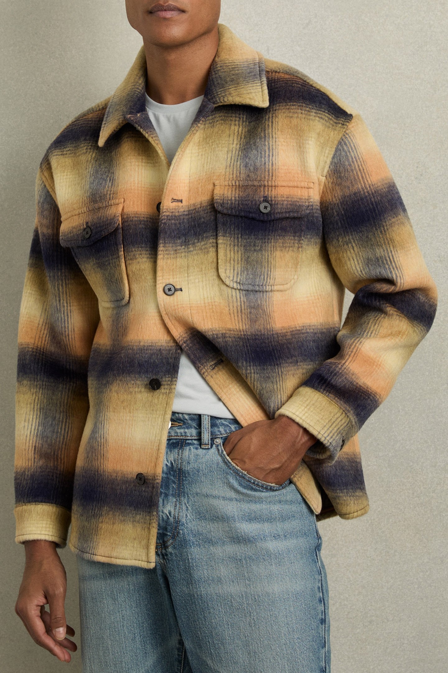 KINKADE LS BRUSHED WOOL CHECK OVERHIRT AMBER ORANGE 1