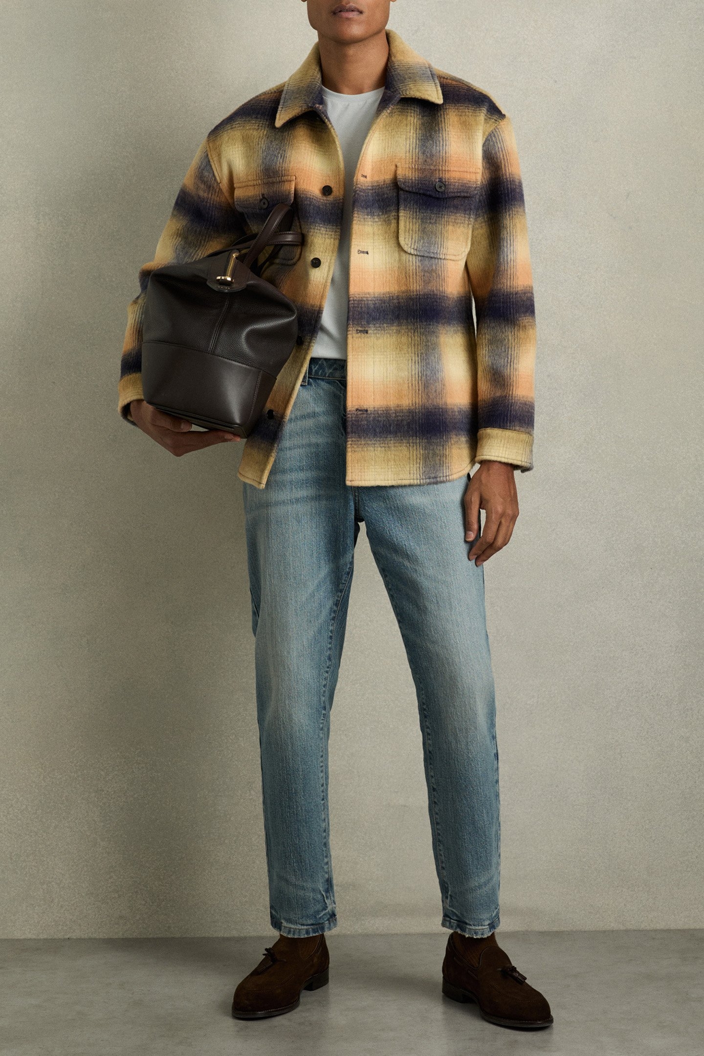 KINKADE LS BRUSHED WOOL CHECK OVERHIRT AMBER ORANGE 2