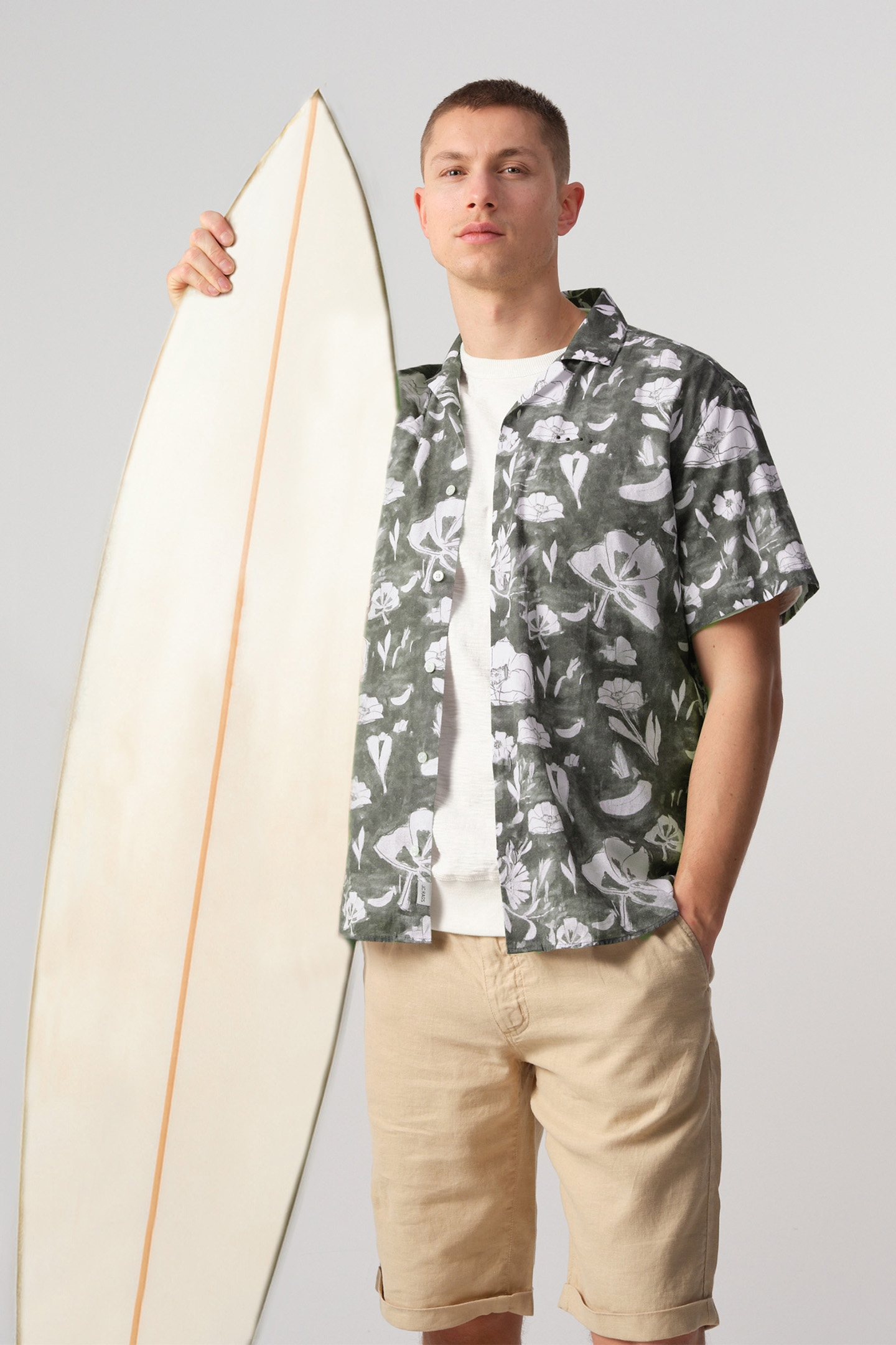 ELVIS FLORAL CASUAL OVERHEMD KM BURNED GREEN DESSIN 3