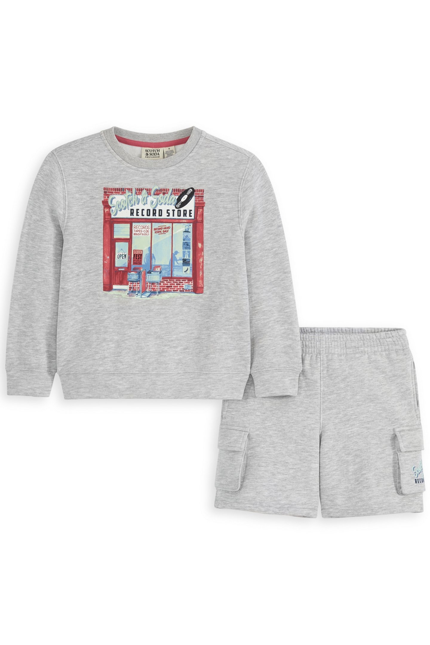 2PC BOYS FLEECE CREWNECK & SHORT SET LIGHT GREY 1