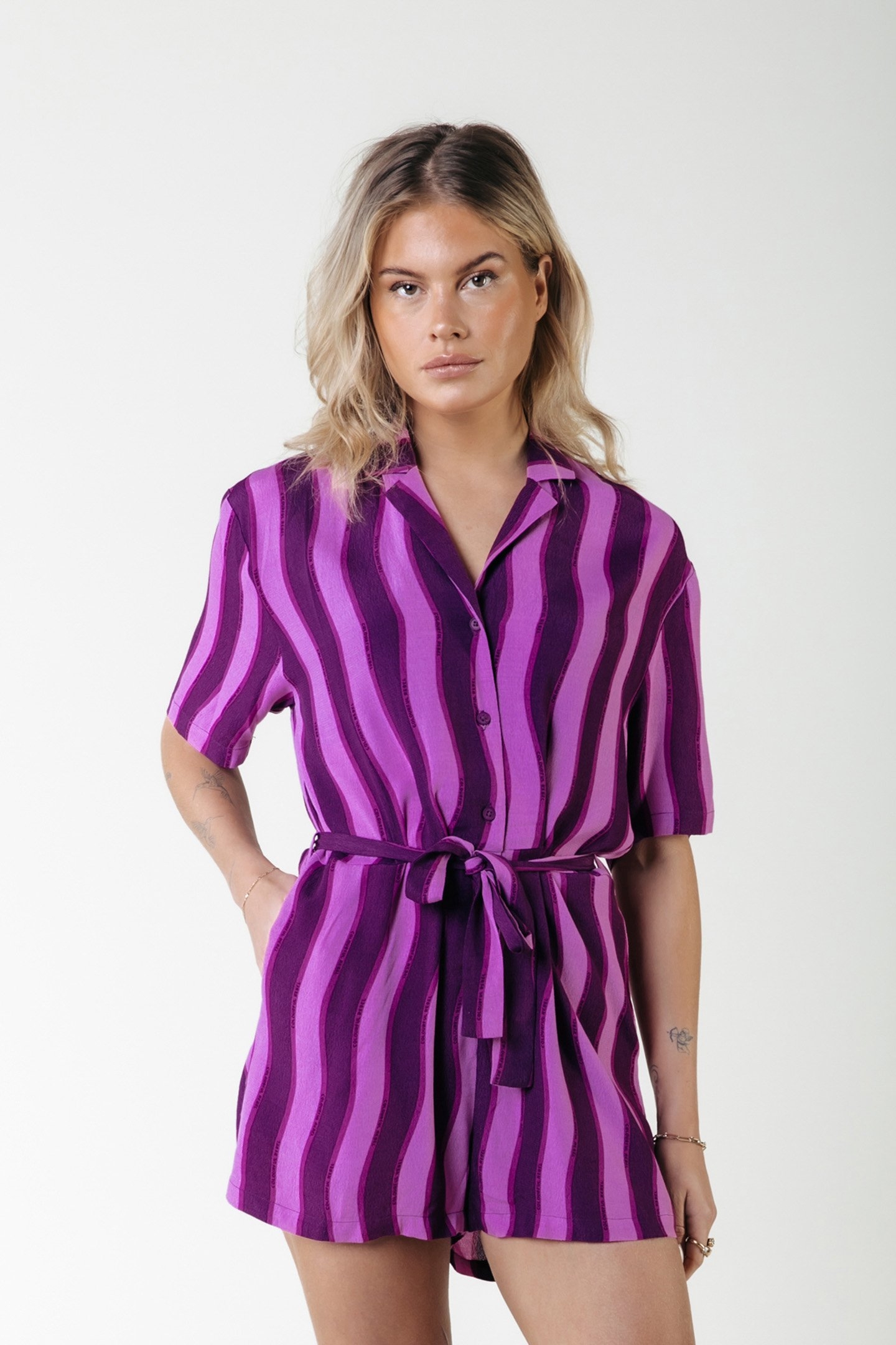 TRU STRIPES PLAYSUIT PURPLE 1