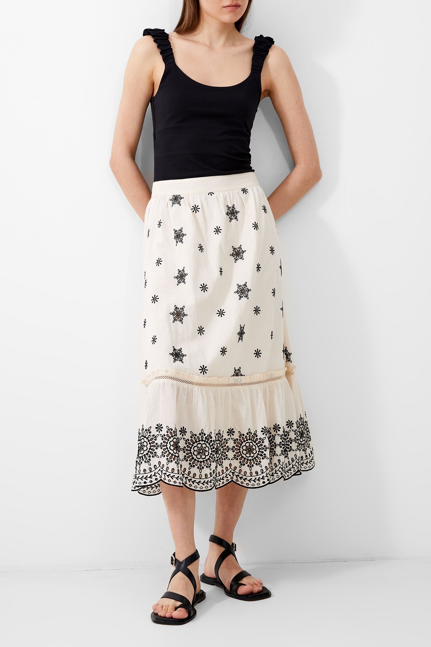 EMBROIDERED FELICITY SKIRT CLASSIC CREAM/BLACK 2