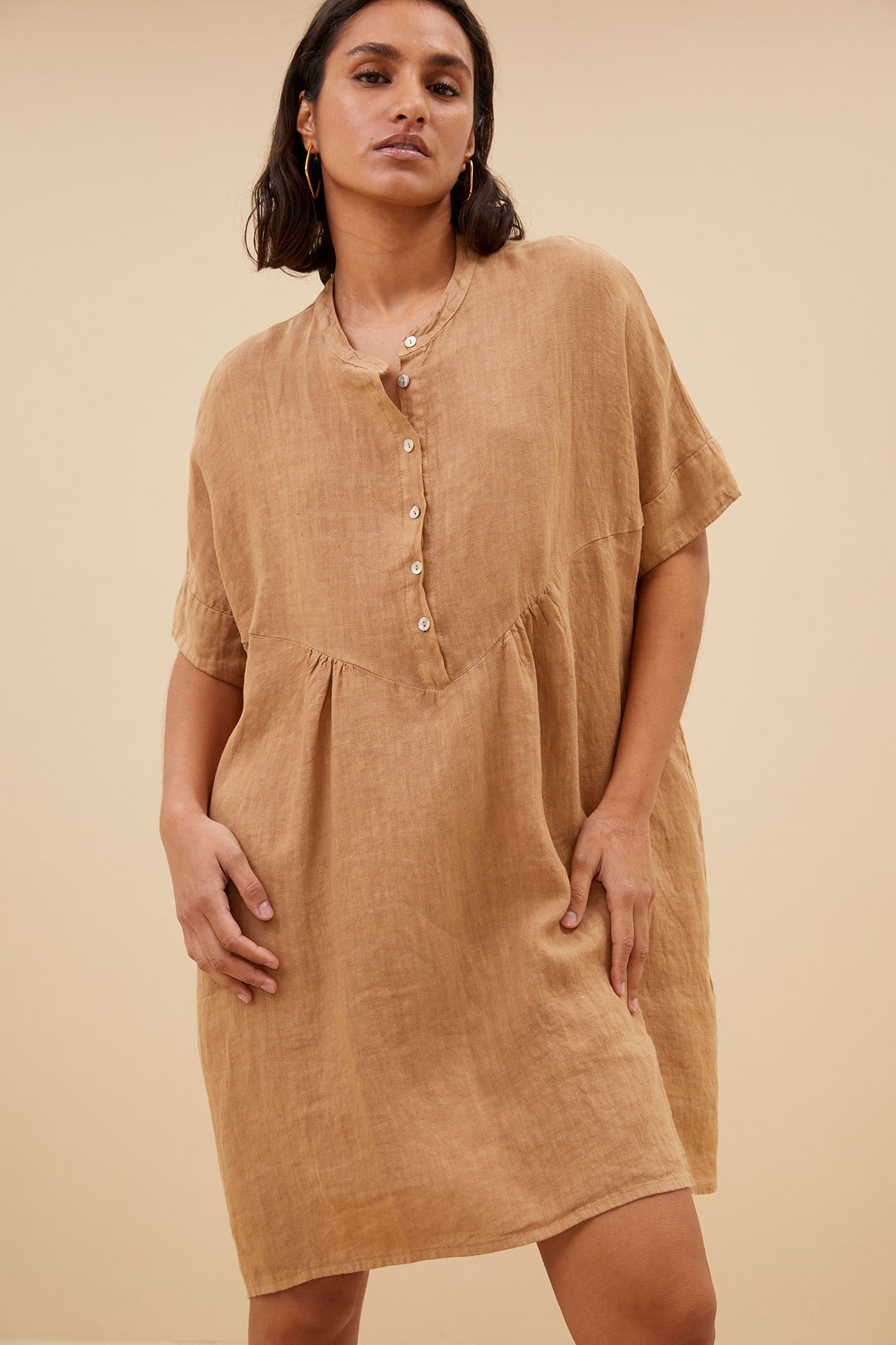 TAIS LINEN DRESS CARAMELLO 1
