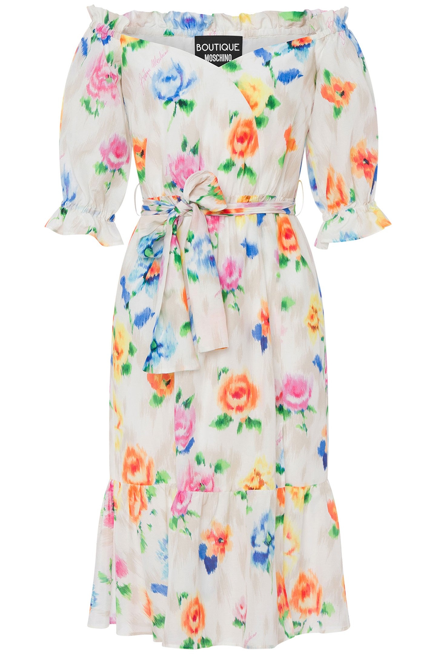 OFF-THE-SHOULDER DRESS IN BRODERIE ANGLAISE FLOWER CHINÉ WHI 3