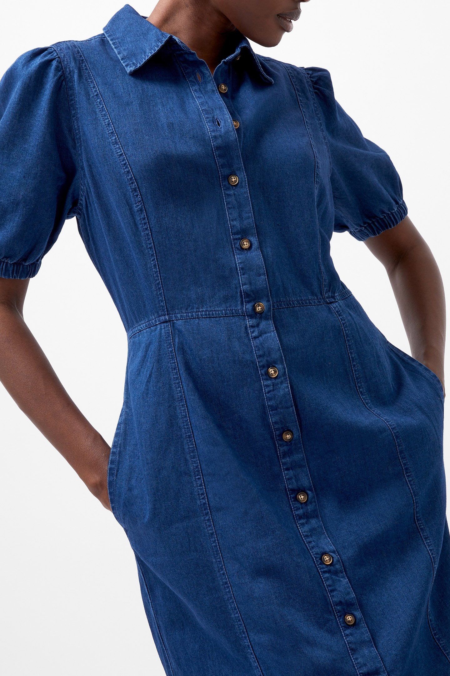 CHAMBRAY BUTTON THRU DRESS MID WASH 3