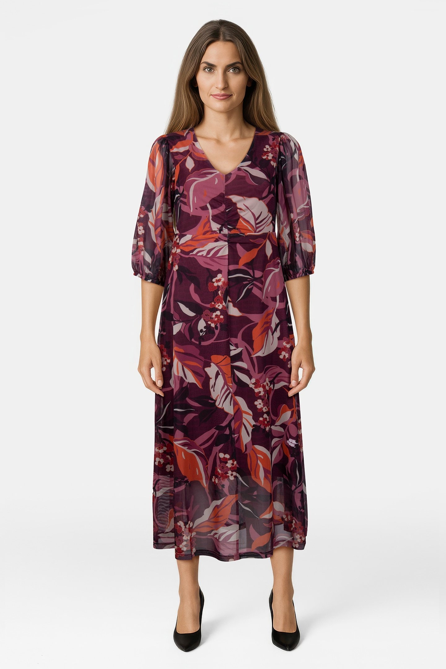 DRESS MESH LEAVES PRINT PURPLES 1