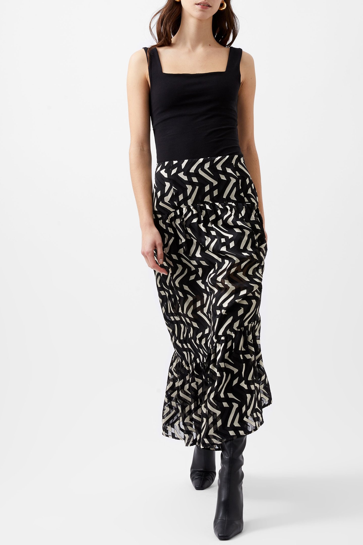 DIANDRA SATIN BURNOUT SKIRT BLACK/CREAM 1