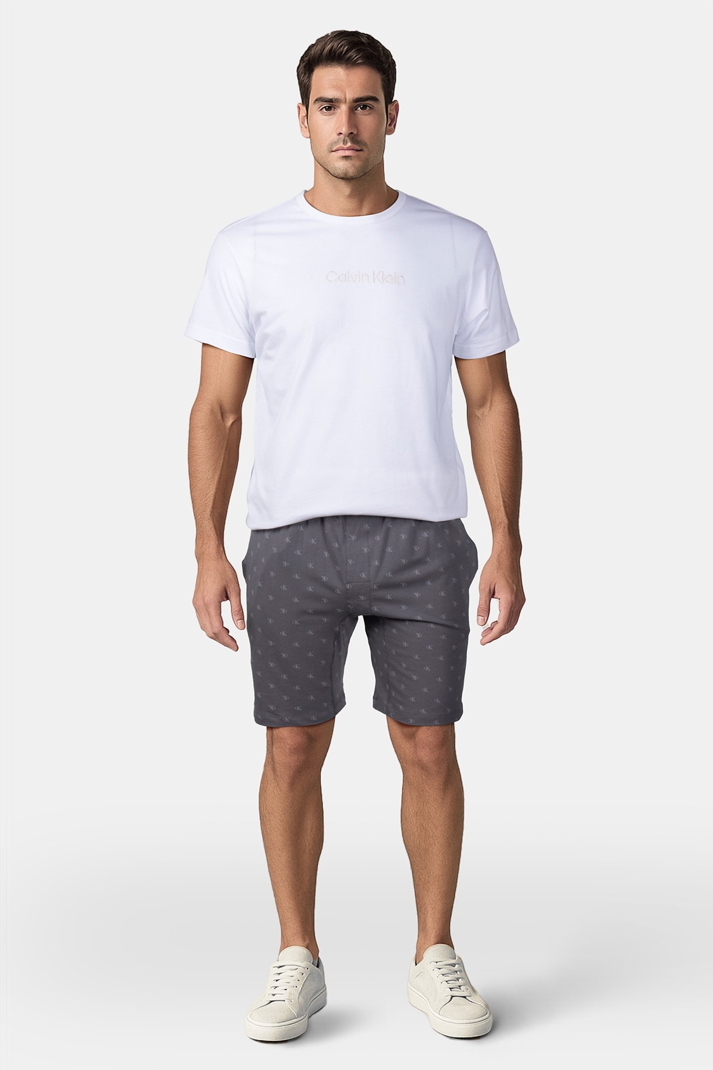 S/S SHORT SET WHITE TOP, D LOGO_SMOKED PEARL BTM 1