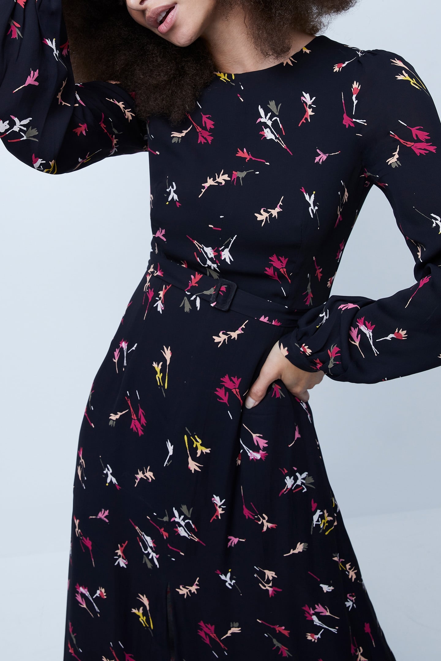 CHIARA DRAPE MIDAXI DRESS BLACK MULTI 4