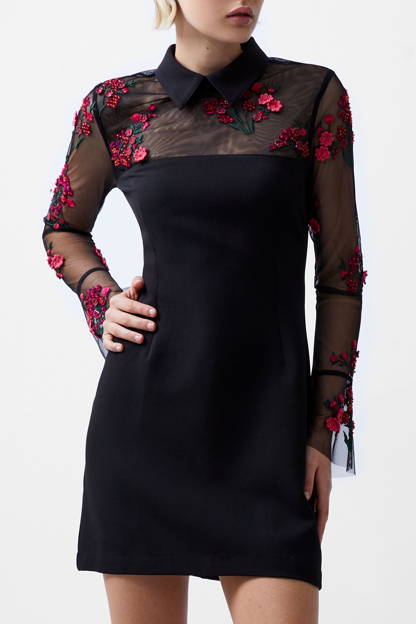 DARCY CREPE LS DRESS BLACK/LUMINOUS PINK 1