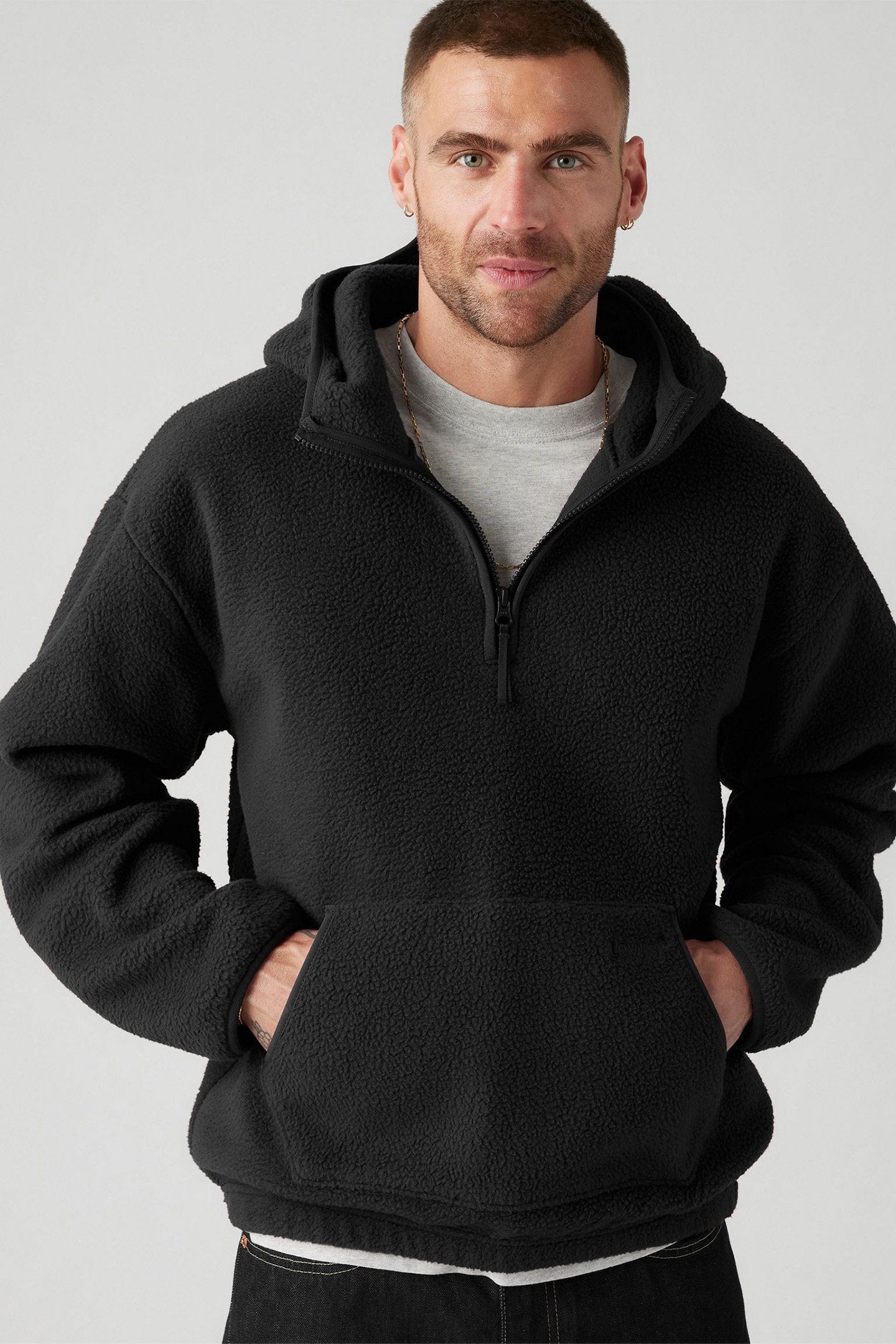 HOODED SHERPA PULLOVER JET BLACK 4