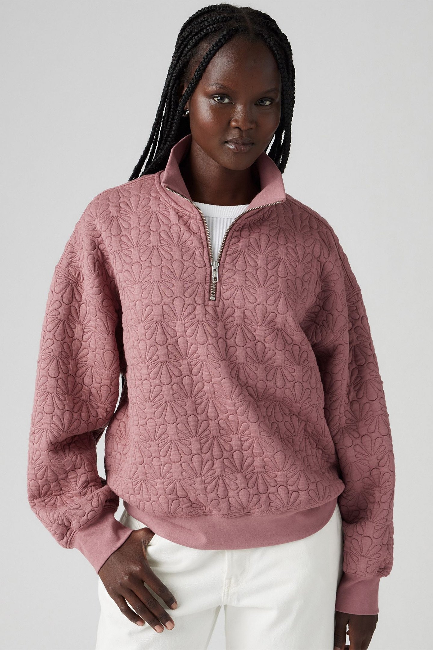NAVARRO QUILTED 1/4 ZIP ROSE TAUPE FLEECE 3
