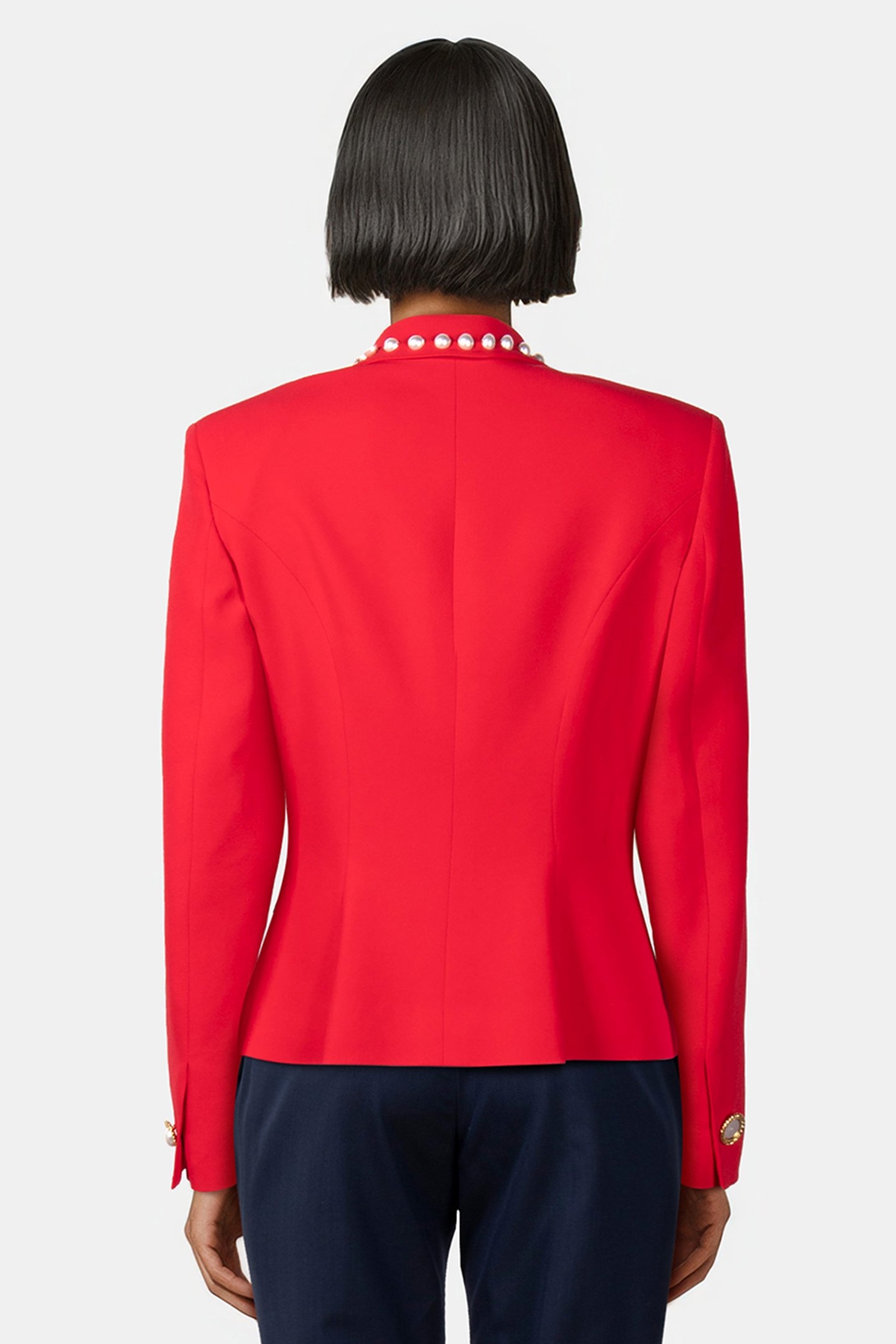 PEARL BUTTONS STRETCH CADY JACKET RED 2