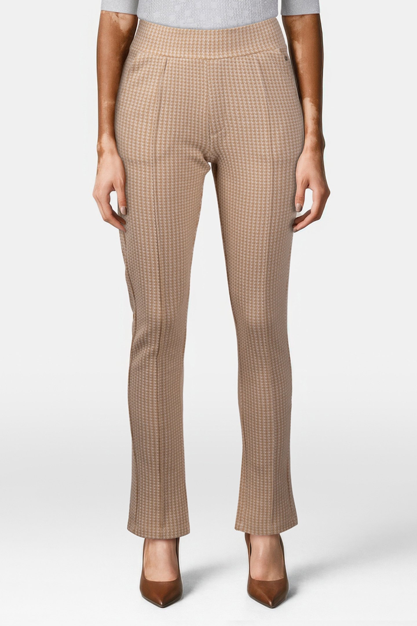 TROUSERS HOUNDSTOOTH JACQUARD PRINT BROWNS 1