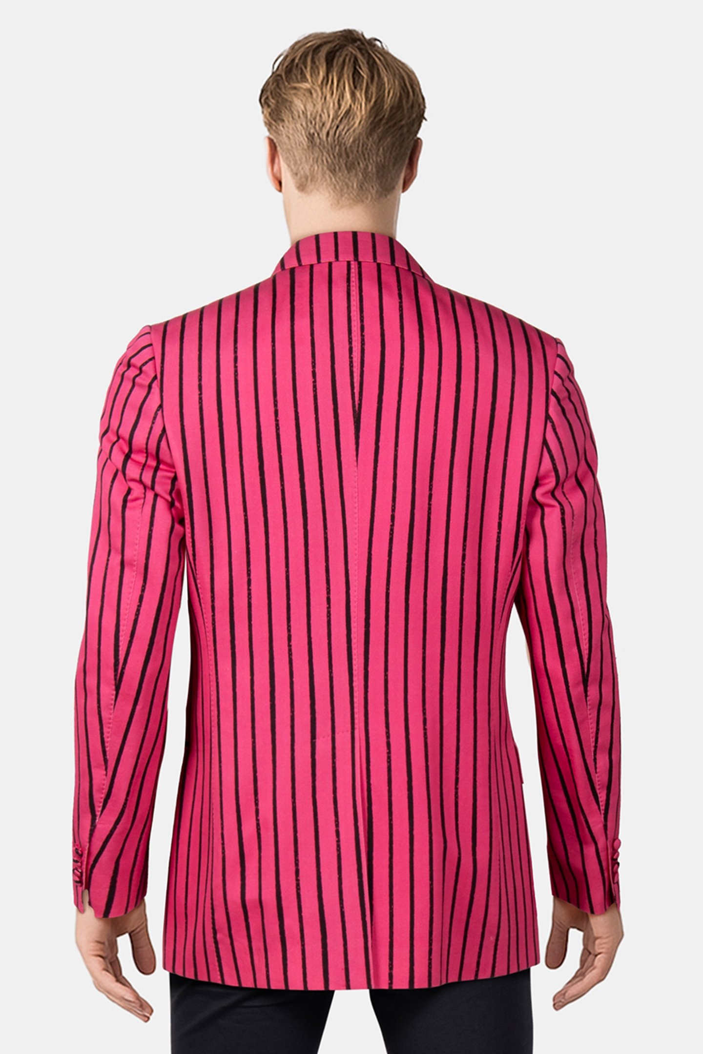 PINSTRIPES PRINT TWILL DOUBLE BREASTED JACKET PINK 2