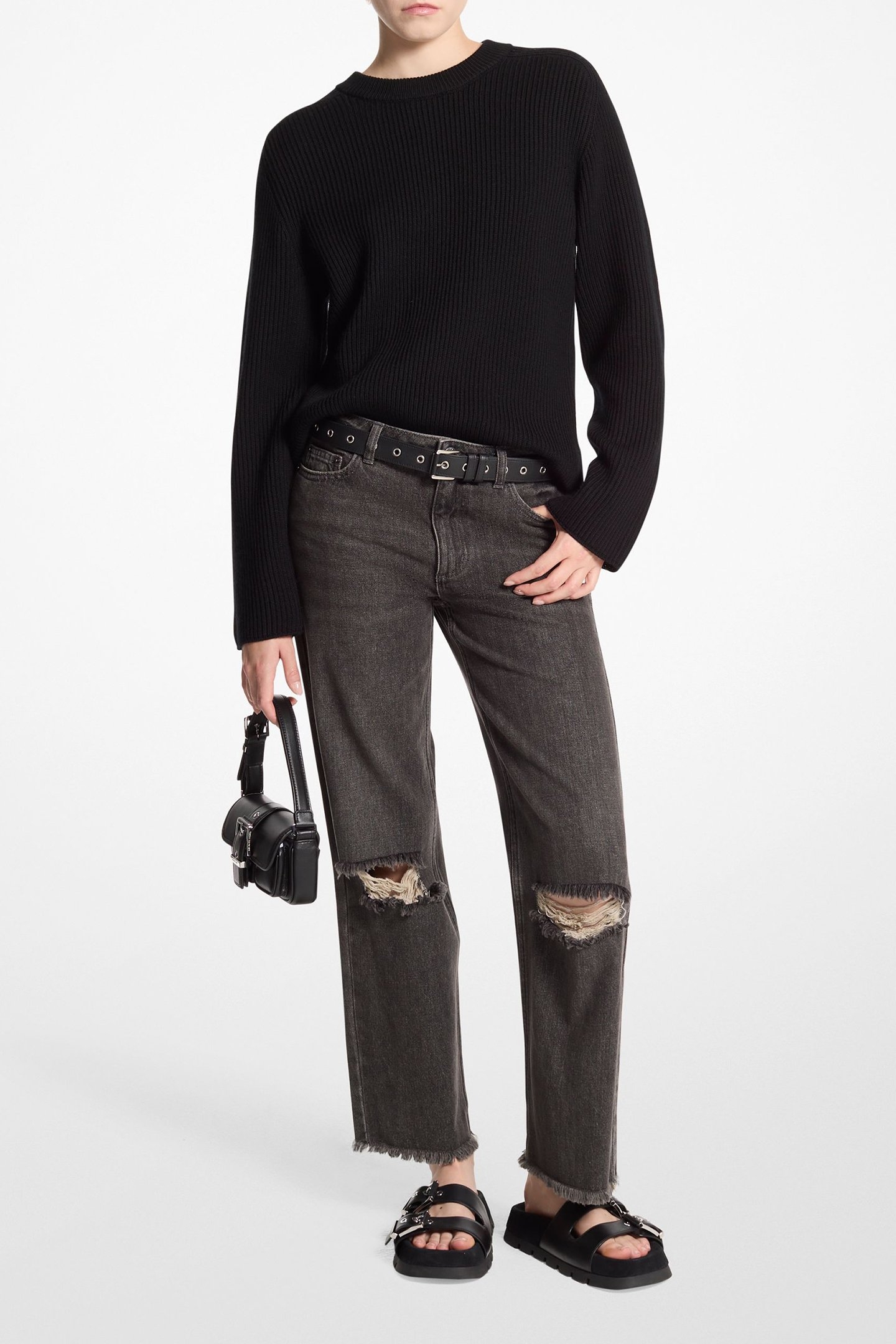 MERINO BOXY CREW SWEATER BLACK 1