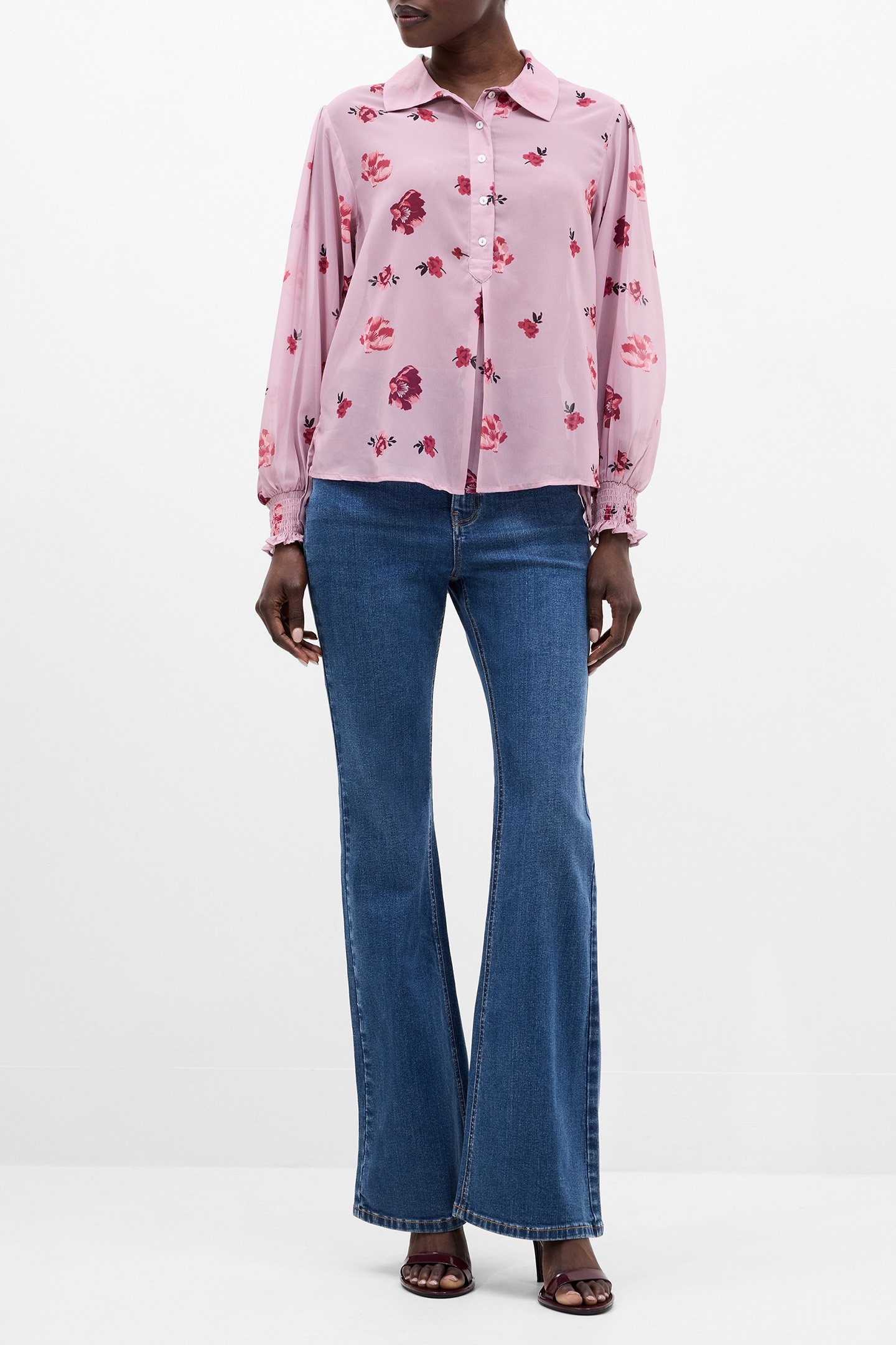 ELLA ROSE GEORGETTE LONG SLEEVE TOP SWEETPEA MULTI 1