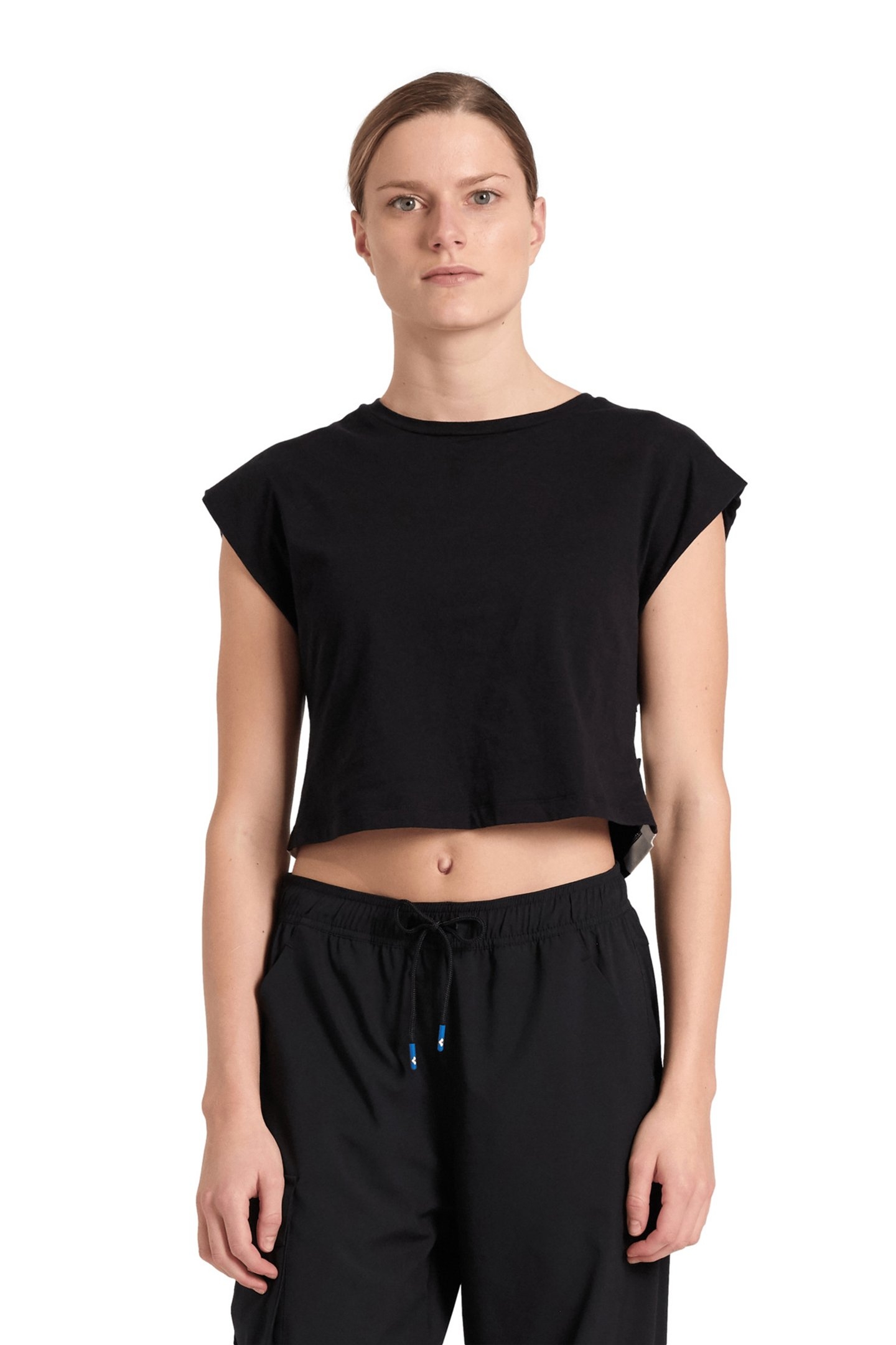 WOMEN'S ARENA LOGO CROP TEE BLACK-WHITE 1