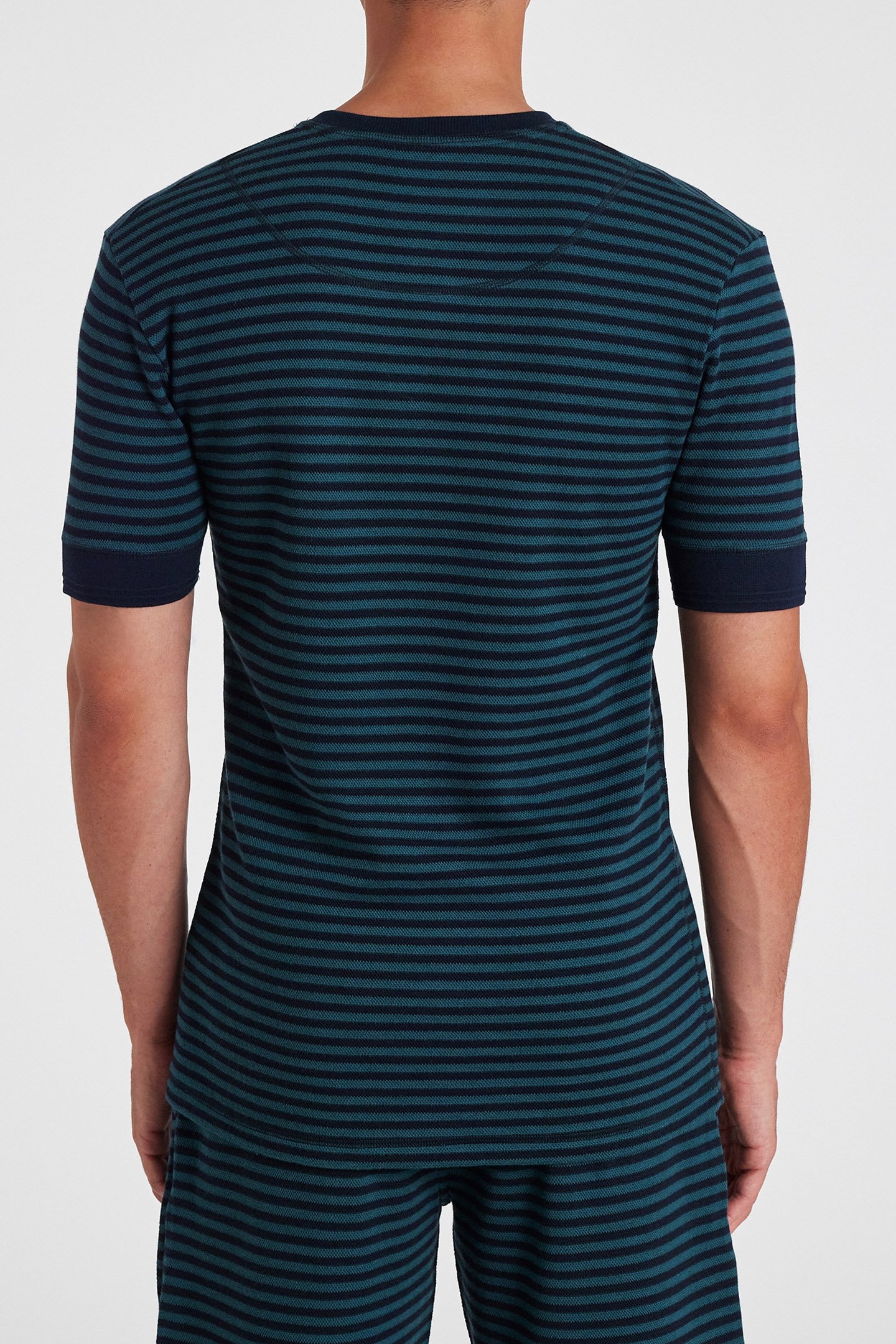 MEN TOP SS HENLEY STRP NAVY 2