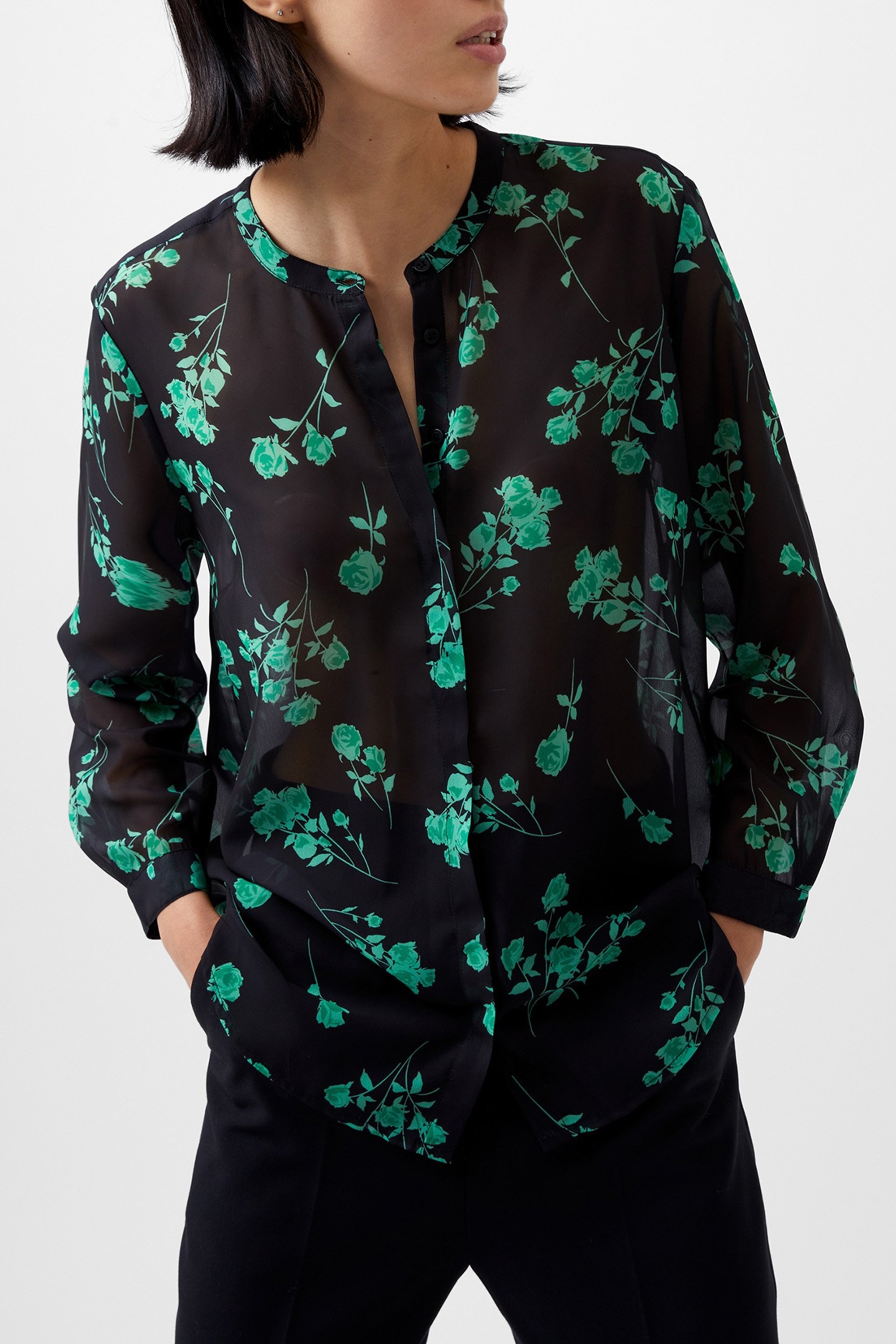 ALLESANDRA L/S SHIRT BLACKOUT/MINTED GRN 1